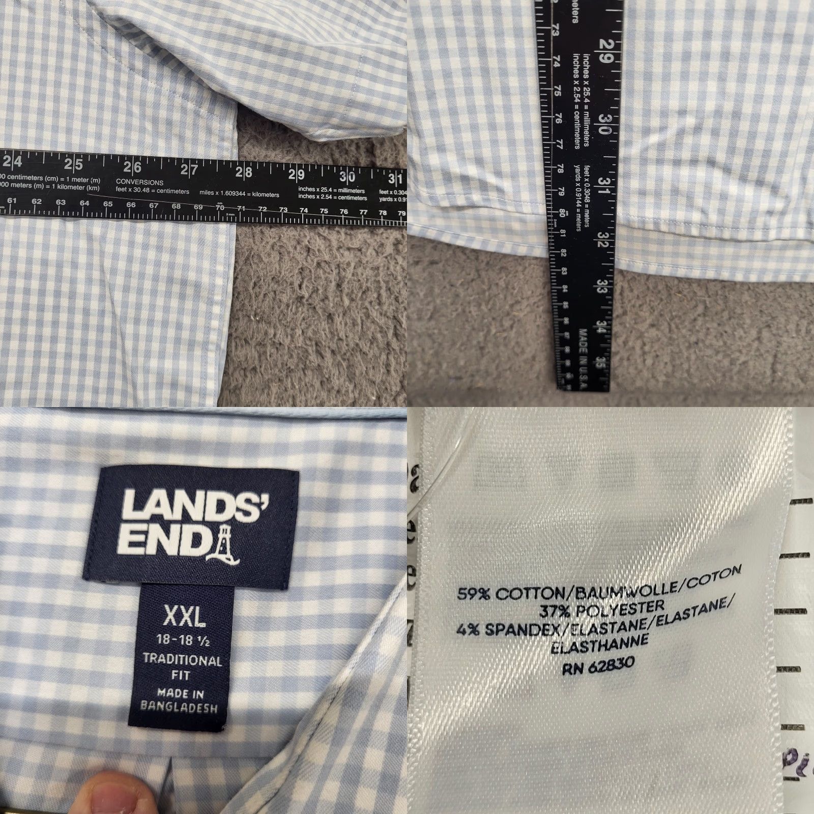 Lands' End Lands' End Hybrid Shirt Men's XXL 18-18.5 Soft Blue Checks Traditional Fit Button-Up Shirt Mens Regular 100% Cotton Easy Care Size US XXL / EU 58 / 5 - 8 Thumbnail