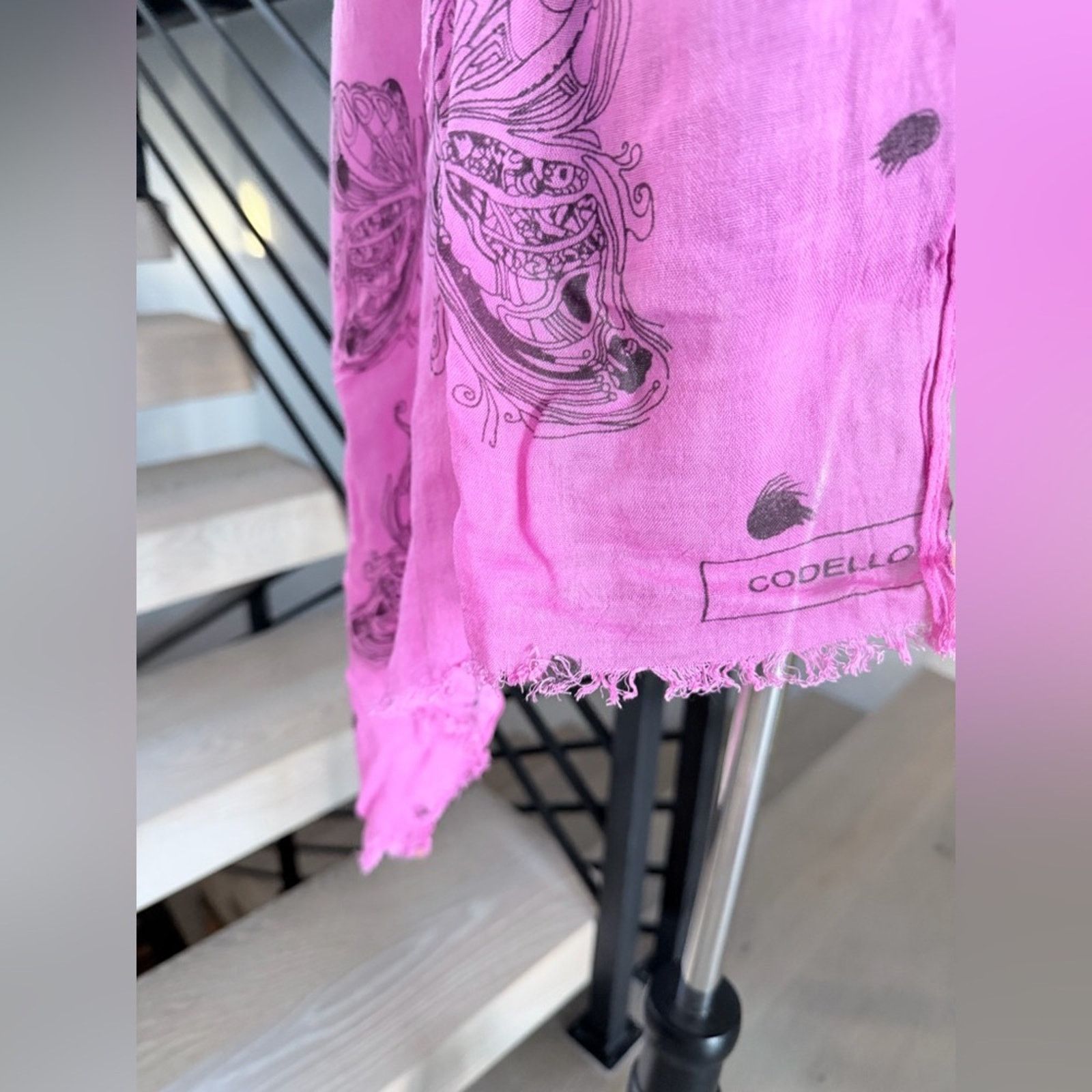 Other Godelo Pink Yellow Butterfly Scarf 100% Viscose 65*26 Size ONE SIZE - 3 Thumbnail