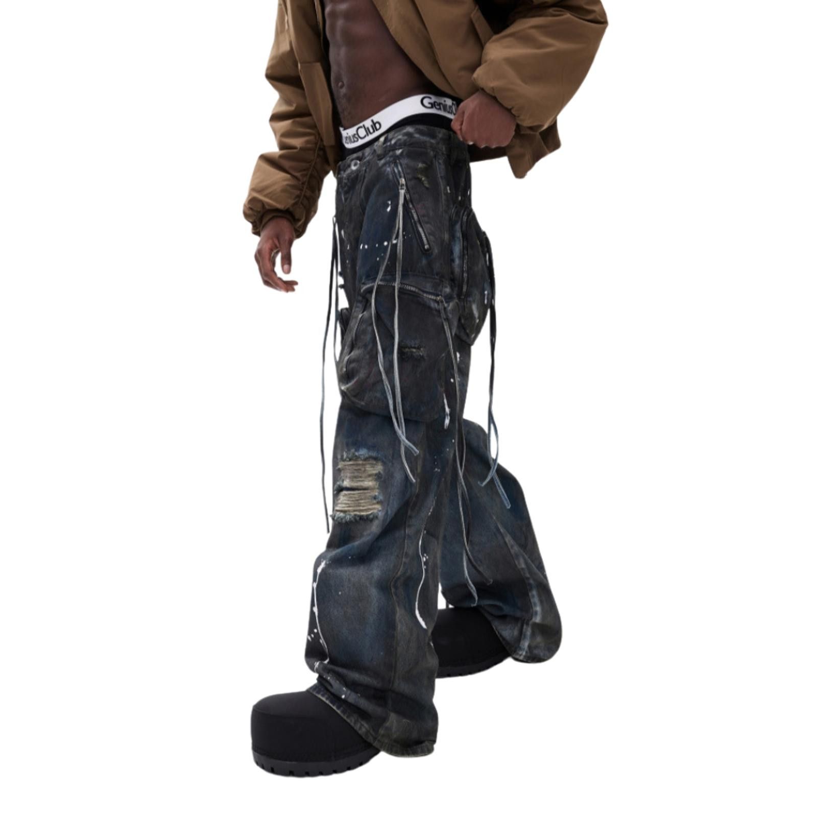 Other Paint-Splatter Multi-Pocket Wide-Leg Cargo Denim Jeans Size US 32 / EU 48 - 3 Thumbnail