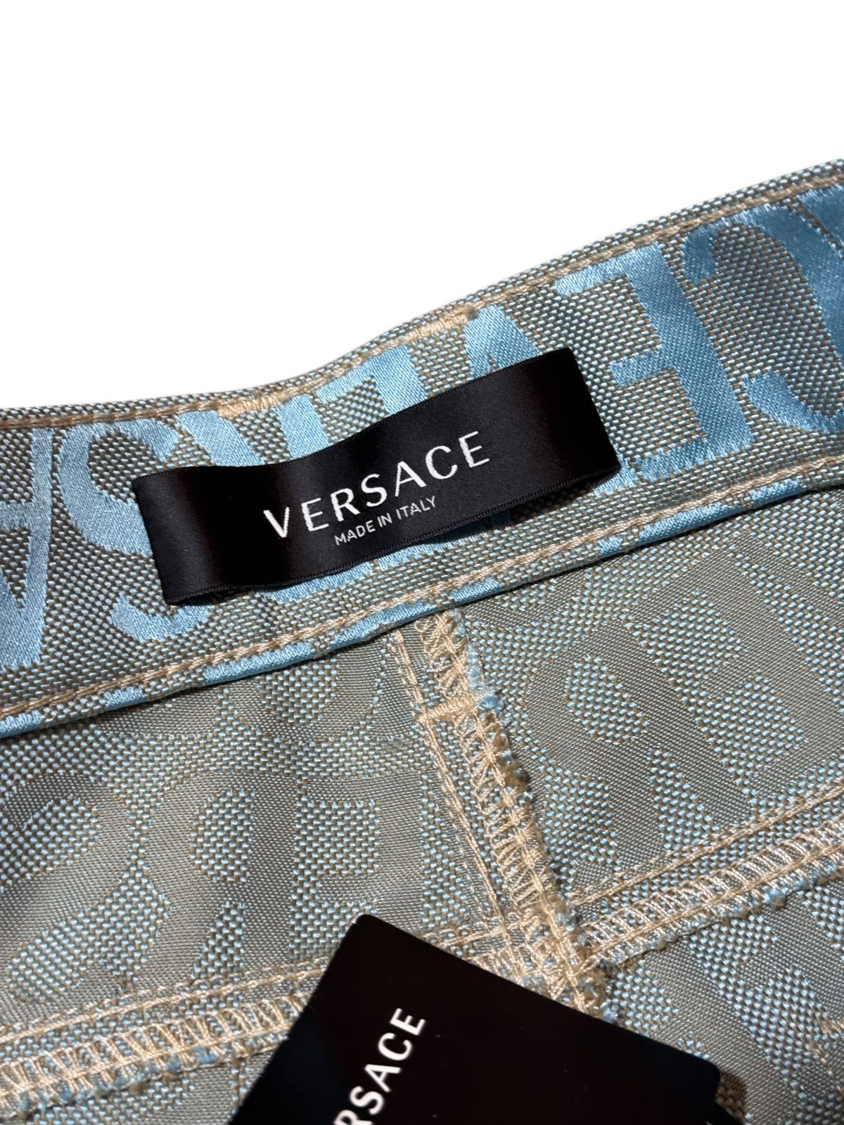 Versace Versace Jeans - Light Blue All-Over Logo Print Size US 29 - 6 Thumbnail