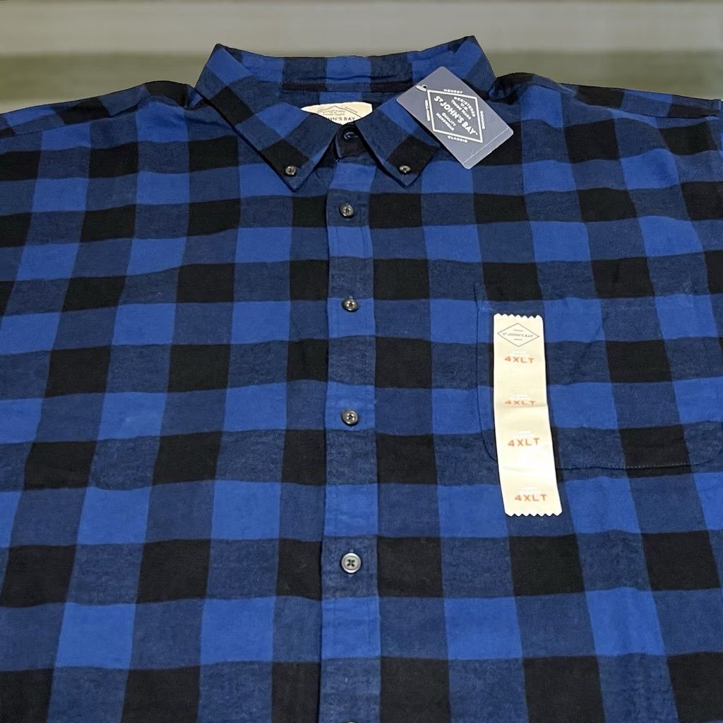 Vintage St. John's Bay Flannel Shirt Mens 4XLT Super Soft Plaid Button Up Blue Big Tall Size US XXL / EU 58 / 5 - 1 Thumbnail