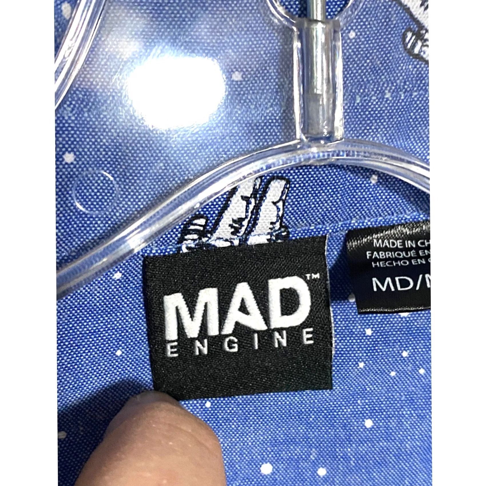Mad Engine NASA Space Astronaut Mad Engine Oxford Blue Button Up Short Sleeve Shirt Mens M All Over Print Size US M / EU 48-50 / 2 - 6 Thumbnail