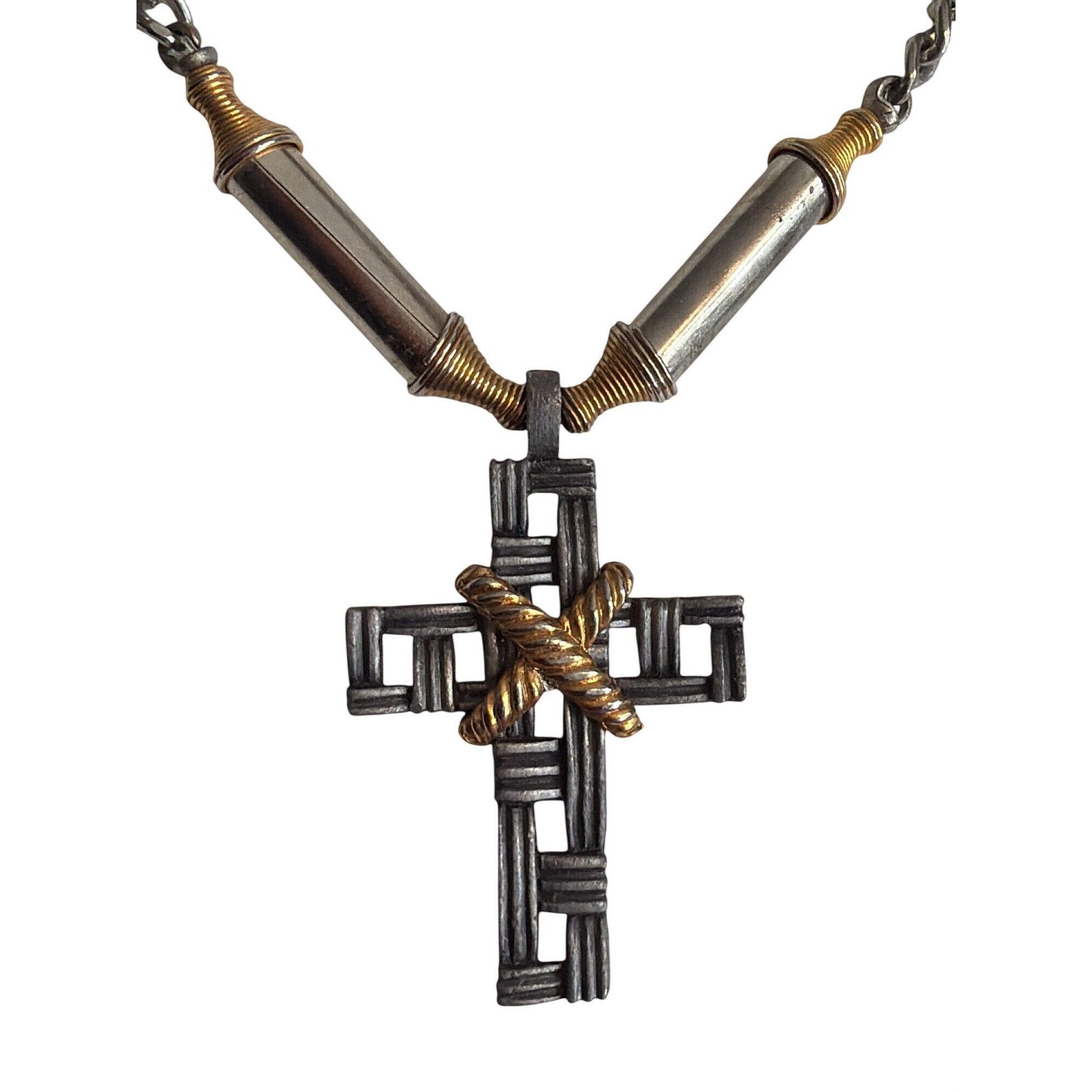 Other Two Tone Stainless Steel Gold Tone Wire Cross Pendant Neckla Size ONE SIZE - 2 Thumbnail