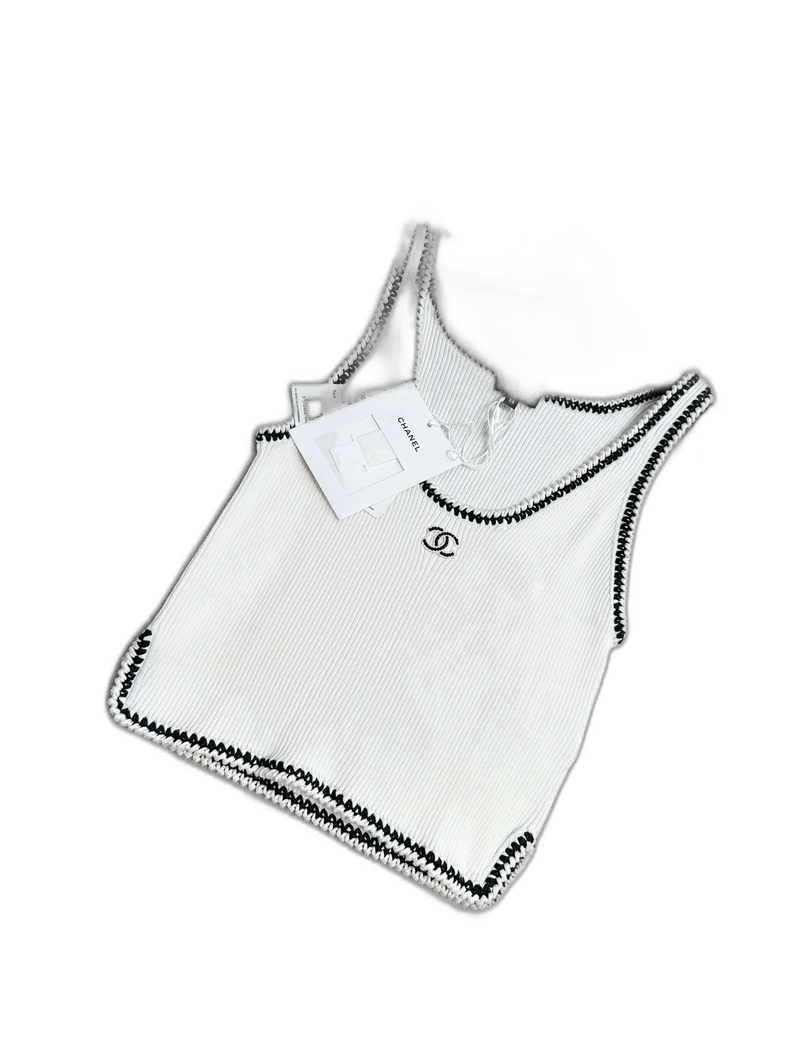 Chanel Chanel 22C White Black Trim Knit Tank Size S / US 4 / IT 40 - 1 Thumbnail