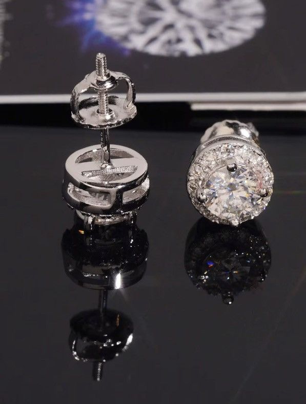 Other VVS Iced Out Silver Moissanite Earrings 7.6mm Size ONE SIZE - 1 Thumbnail