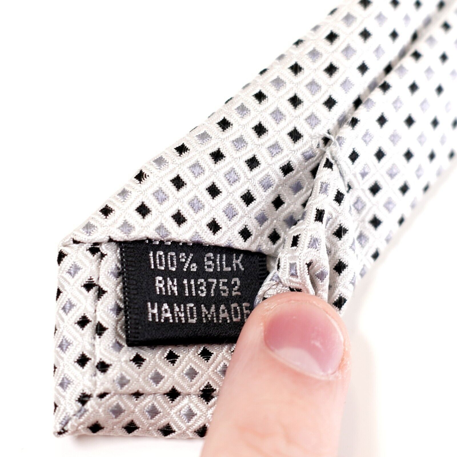 Pronto Uomo Pronto Uomo White Geometric Check Woven Silk Tie Size ONE SIZE - 5 Thumbnail