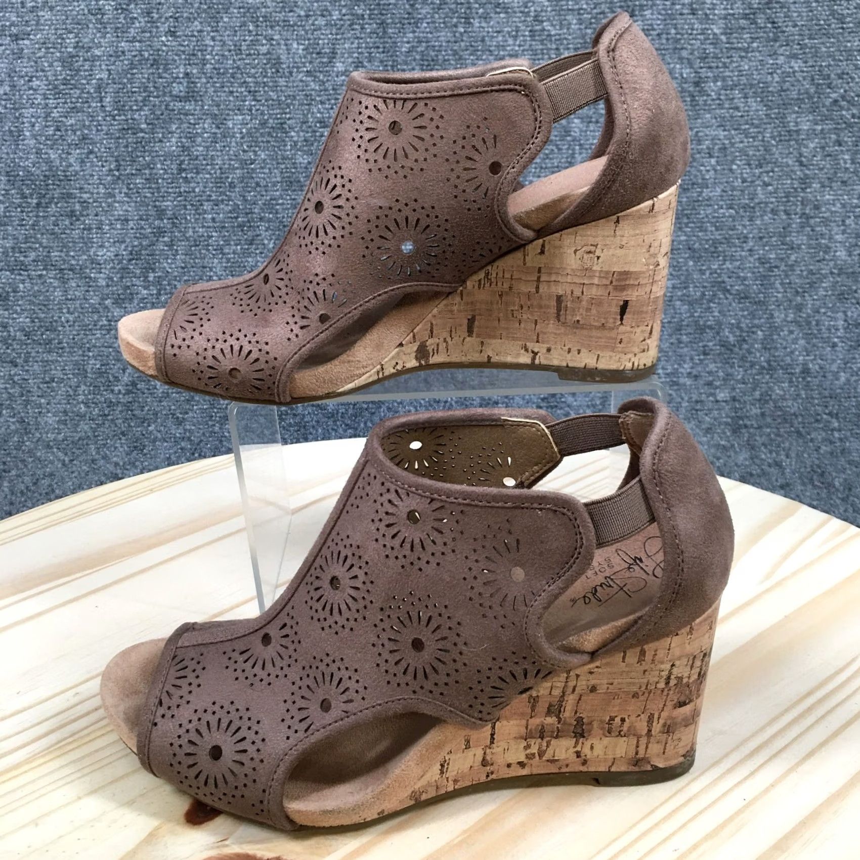 Vintage LifeStride Wedge Sandal Womens 8 M Brown Cork Peeped Toe Casual Sandals Size US 8 / IT 38 - 3 Thumbnail