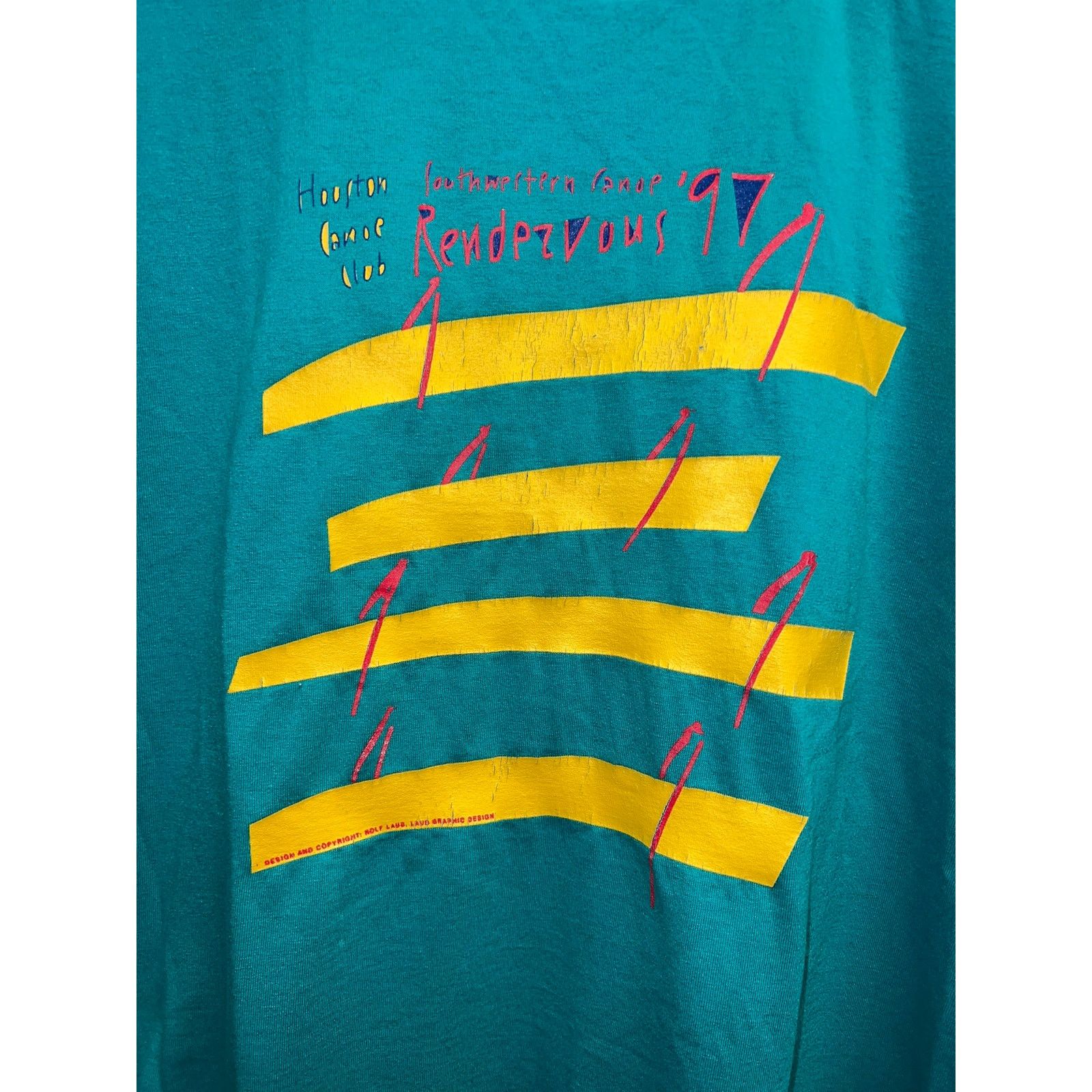 Fruit Of The Loom Vintage Canoe Shirt Houston Canoeing Club 97 Teal Tee M Size US M / EU 48-50 / 2 - 2 Thumbnail