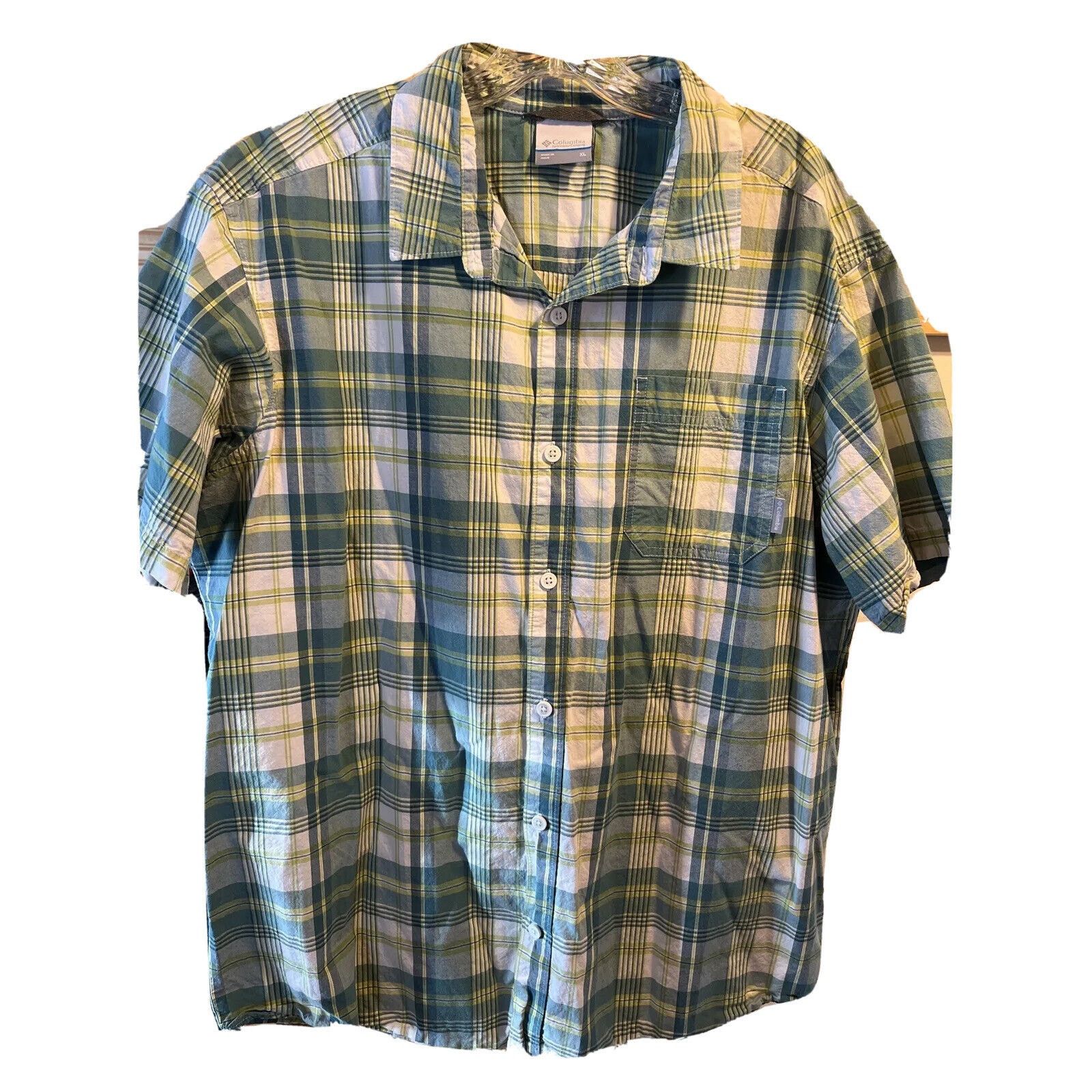 Columbia Columbia Men’s XL Blue Green Plaid SS Button Up Cotton Shirt Size US XL / EU 56 / 4 - 1 Thumbnail