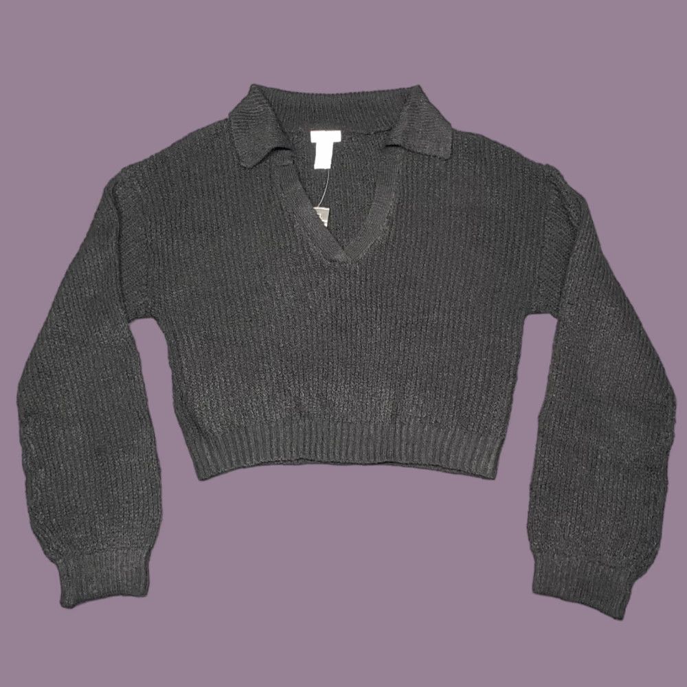 Vintage Rue21 Cropped Sweater Womens S Black Long Sleeve Collar Ribbed Knit Pullover New Size S / US 4 / IT 40 - 1 Thumbnail