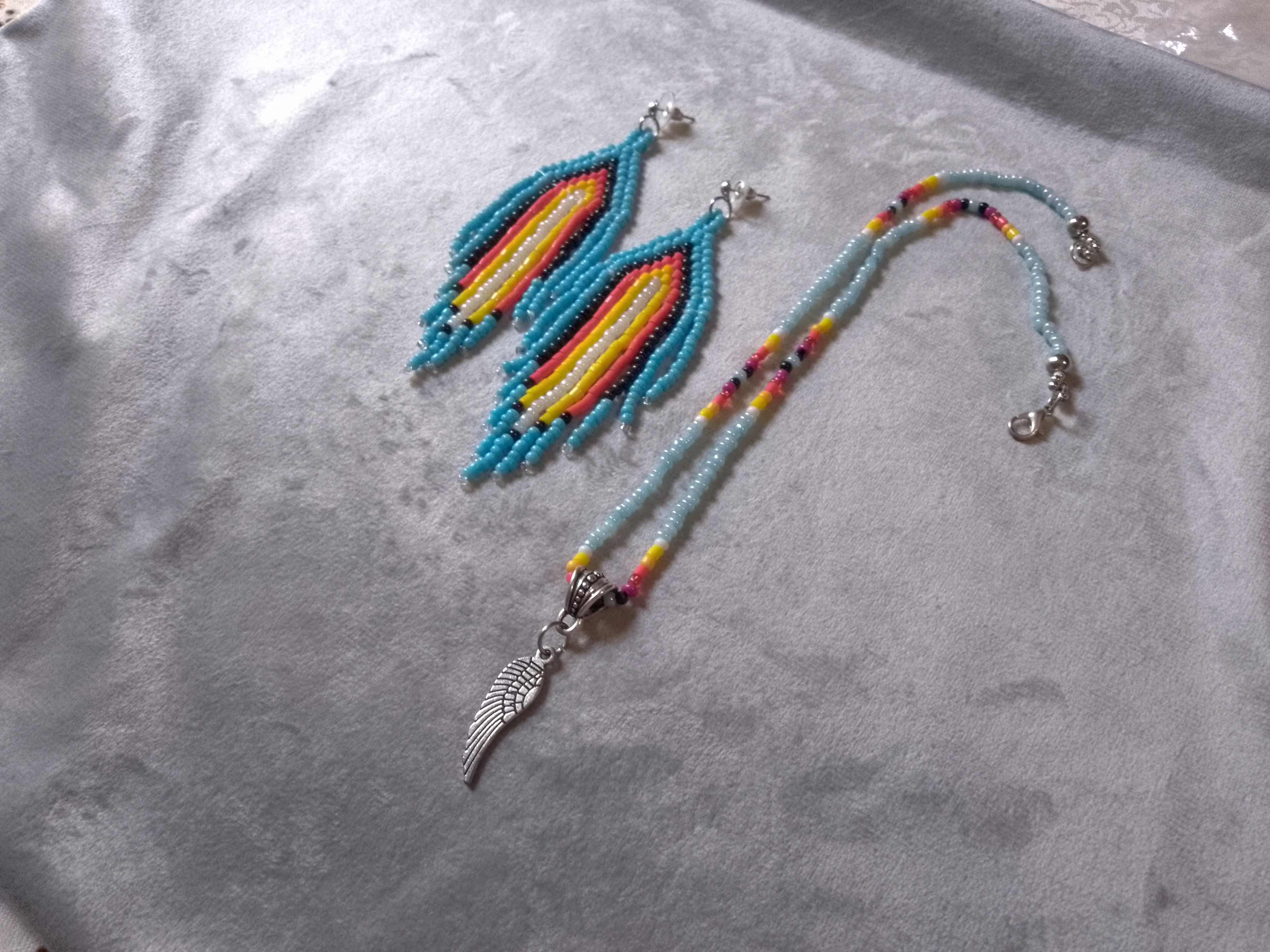 Handmade Earrings Native American Ethnic Long Bangs Necklace Feather Size ONE SIZE - 7 Thumbnail