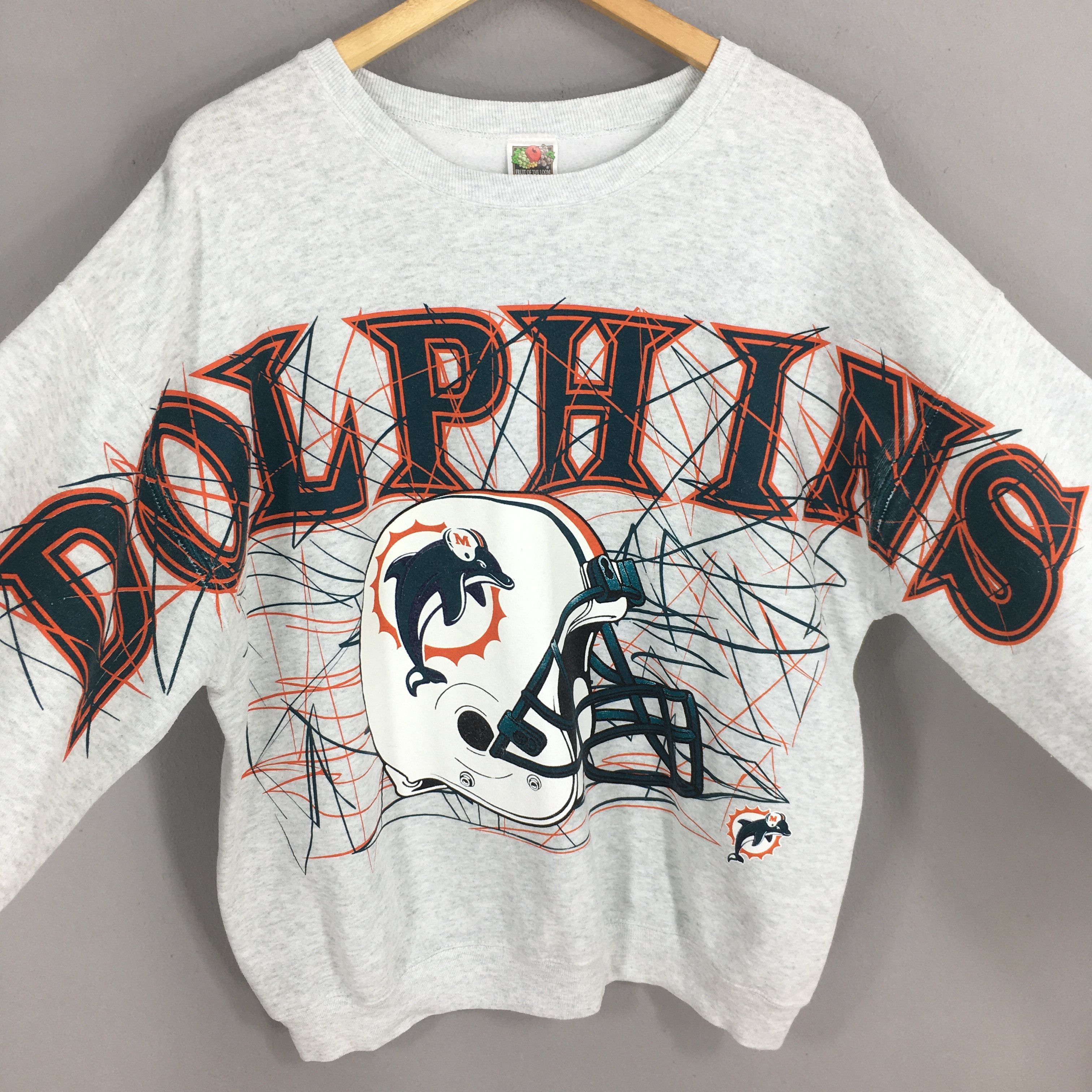 Fruit Of The Loom × NFL × Vintage Vintage 90s Miami Dolphins NFL Gray Sweatshirt XLarge Size US XL / EU 56 / 4 - 7 Thumbnail
