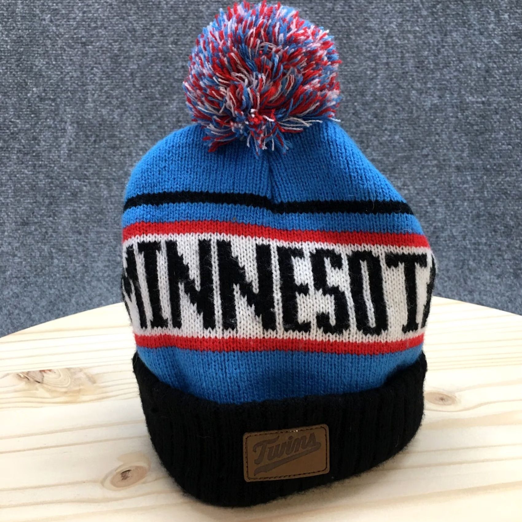 Twins Minnesota Pompom Beanie Hat - Mens Blue Red Caribou Knit - 5 Size ONE SIZE - 2 Thumbnail