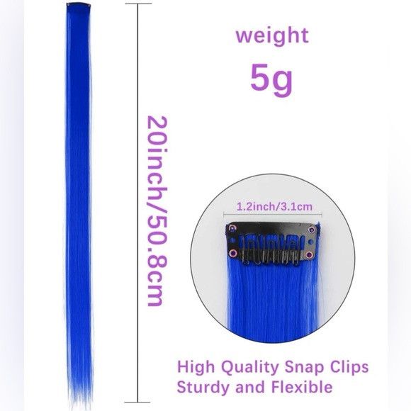 Other 5 Pcs 20 Inches Royal Blue Synthetic Hair Extensions Size ONE SIZE - 5 Thumbnail