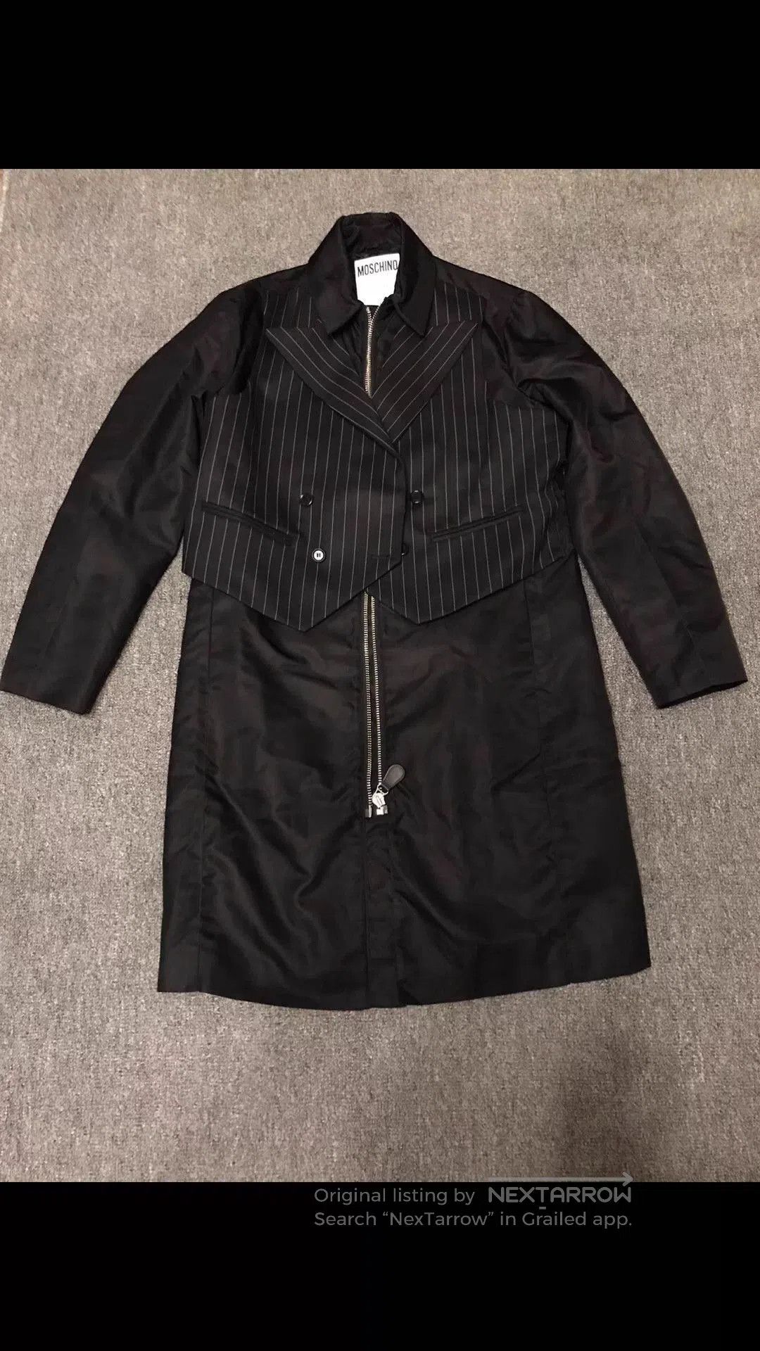 Moschino Black Striped Double-Breasted Long Coat. Size US S / EU 44-46 / 1 - 3 Thumbnail