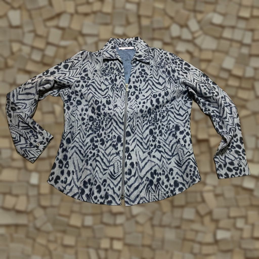 Harmony Harmony & Vine Shirt Women's Large Blue Black Full Zip Animal Print Casual Modern Bag? Wait. Size L / US 10 / IT 46 - 1 Thumbnail