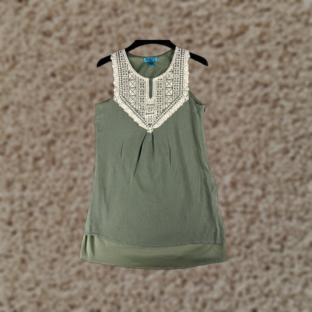 Vintage Buttons Womens Blouse Shirt Small Green Bohemian Sleeveless Round Neck Tank Size L / US 10 / IT 46 - 1 Thumbnail