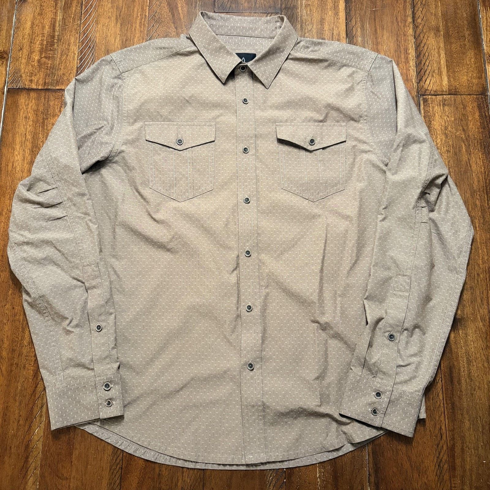 Prana PrAna Shirt Mens Medium Beige Geometric Print Button Front Size US M / EU 48-50 / 2 - 2 Thumbnail