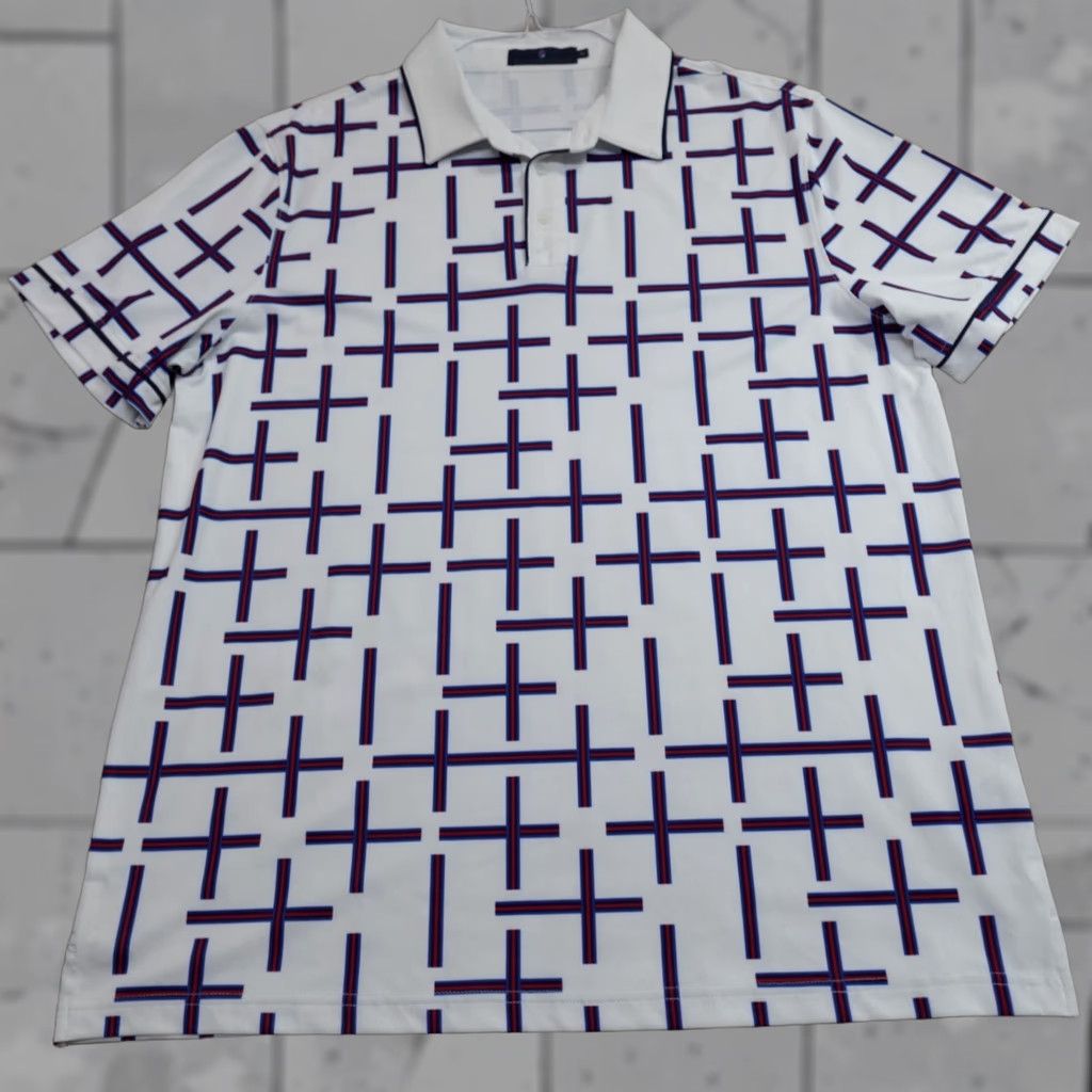 Vintage Extracurricular Polo Shirt XL White Geometric Print Performance Polo Shirt Mens Short Sleeve Collared Pullover Polyester Spandex Blended Fabric Summer Size US XL / EU 56 / 4 - 1 Thumbnail