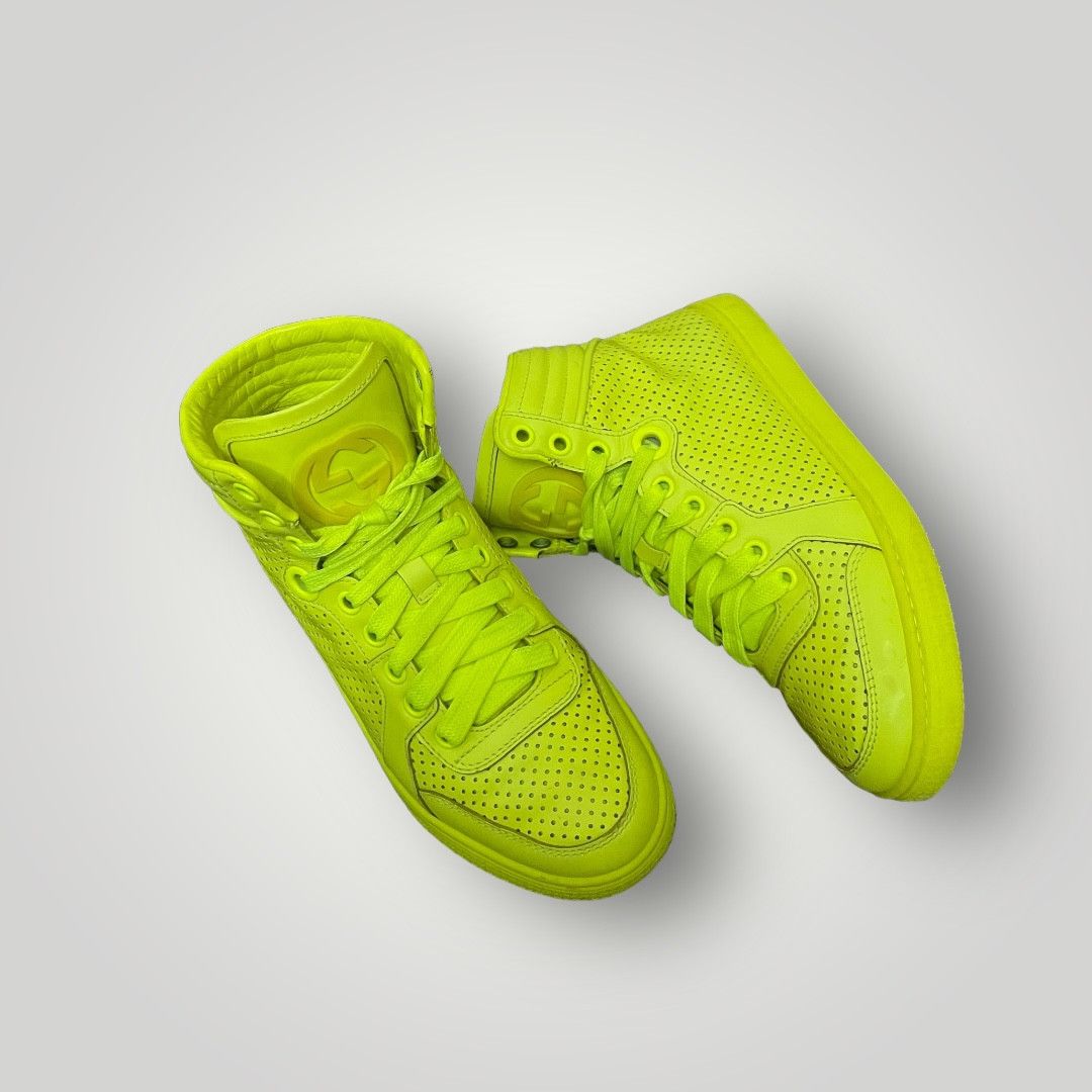 Vintage Gucci Neon Green Perforated Leather Coda High Top Sneakers Size US 4 / IT 34 - 6 Thumbnail