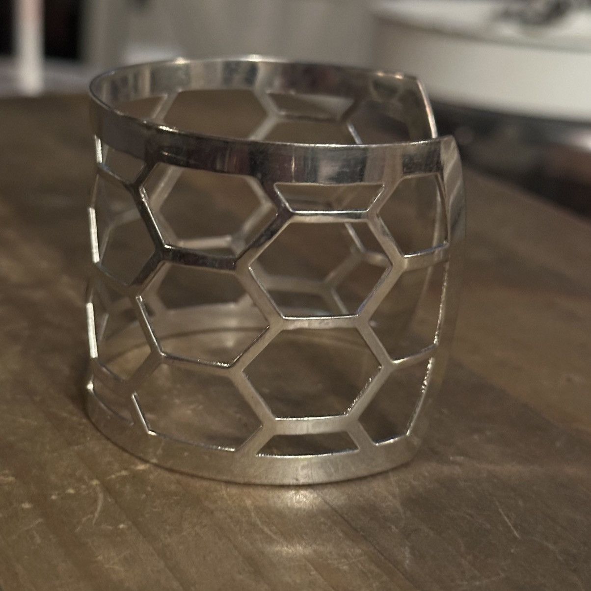 Other Wide silver tone honeycomb cut out bangle cuff bracelet Size ONE SIZE - 6 Thumbnail