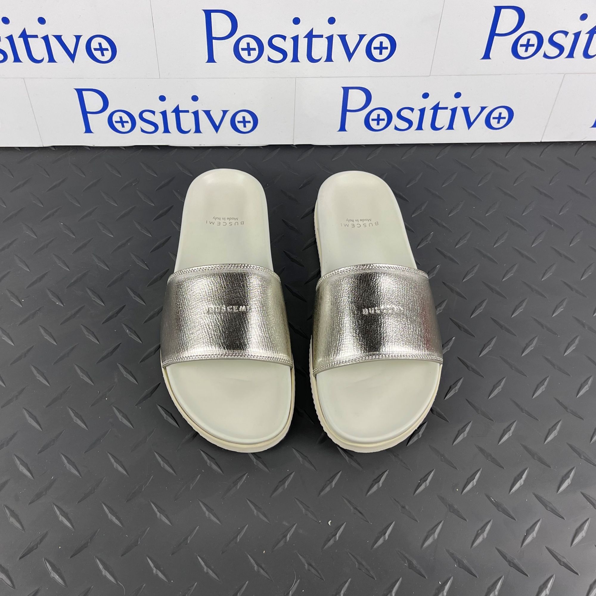 Buscemi Buscemi Metallic Silver Leather Slides US 10 EU 40 Size US 10 / IT 40 - 2 Thumbnail