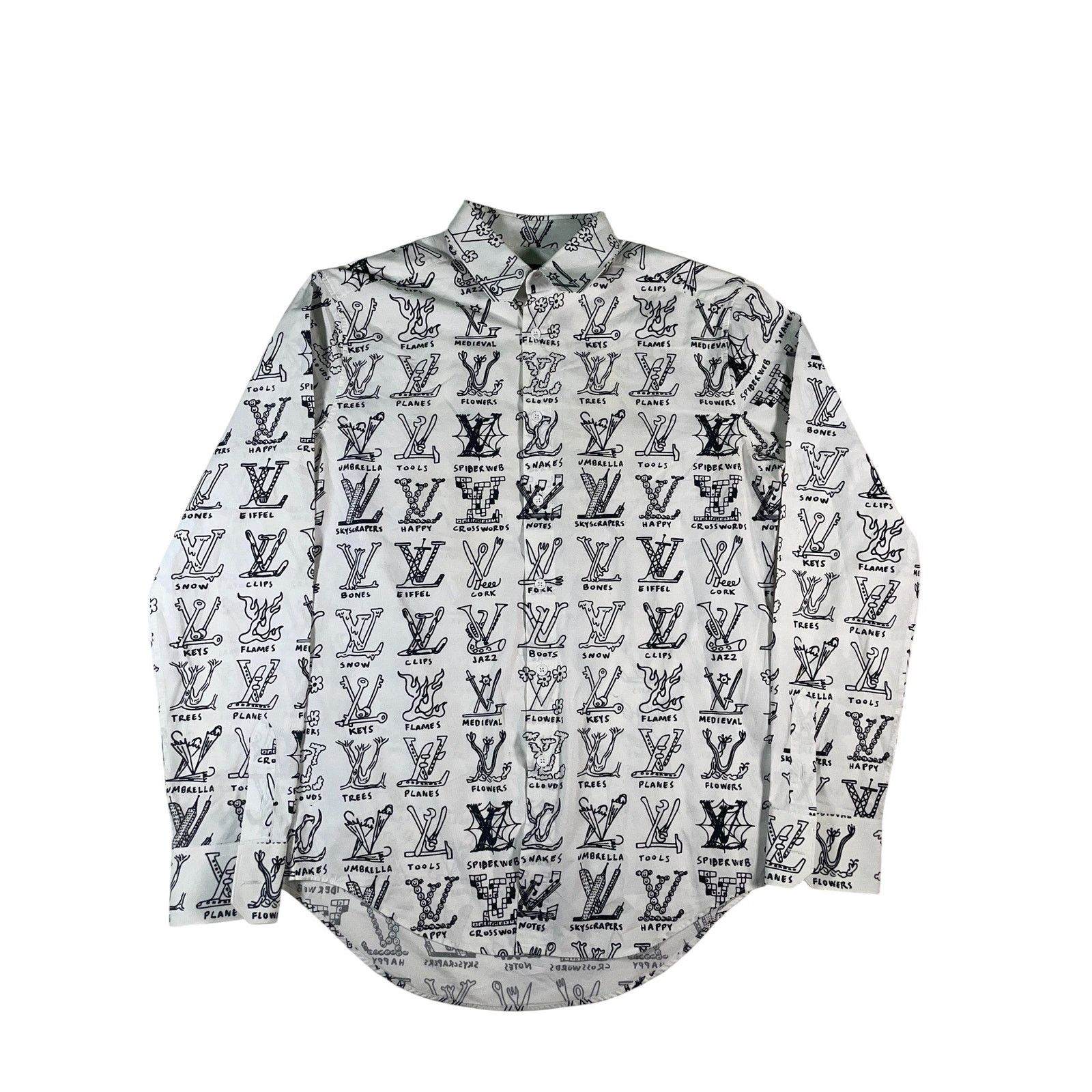 Louis Vuitton Louis Vuitton Multi Logo Print White & Black Button Up Shirt Size US XS / EU 42 / 0 - 1 Thumbnail