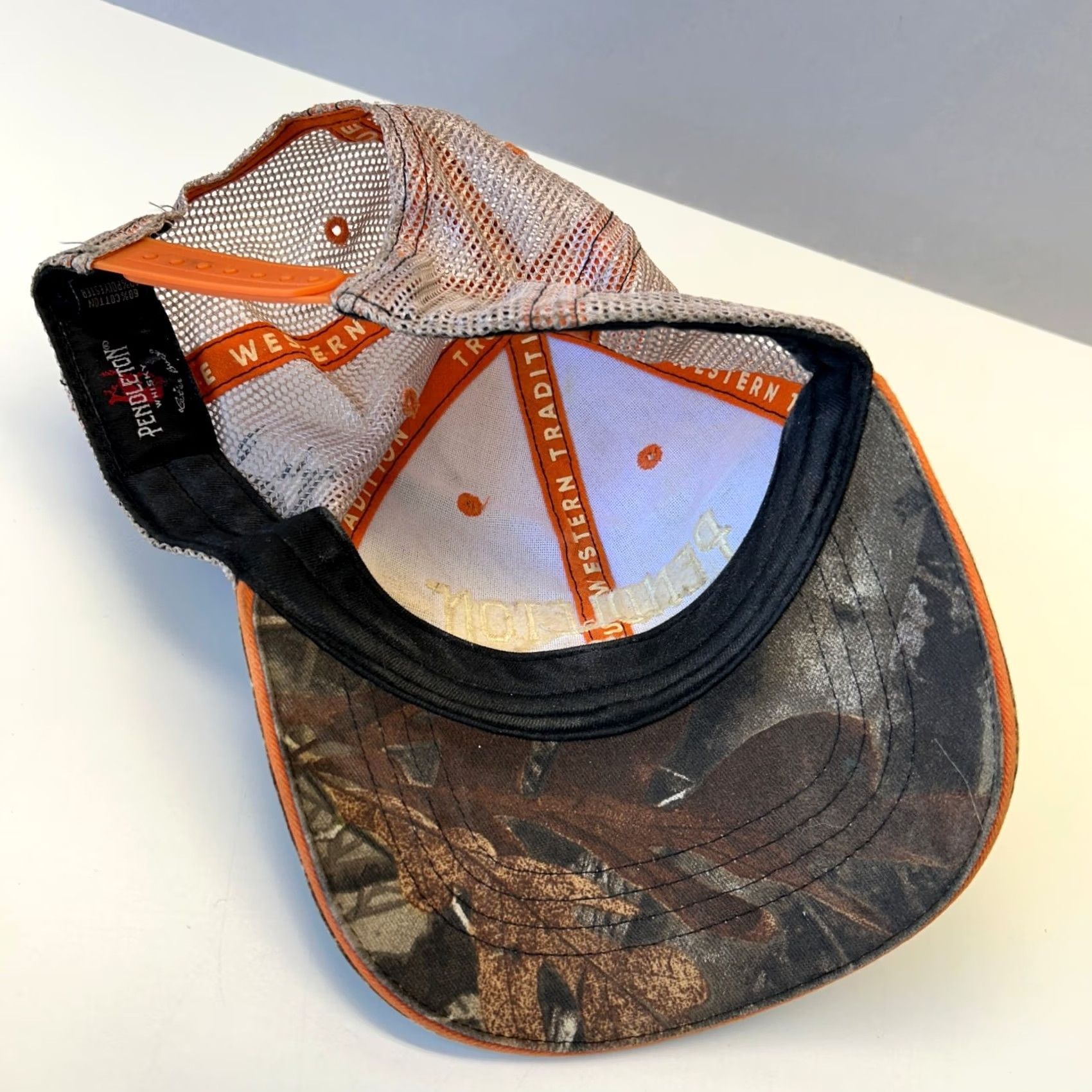 Pendleton VINTAGE Pendleton Whisky Trucker Hat Camouflage Orange Hunting Cowboy Size ONE SIZE - 7 Thumbnail