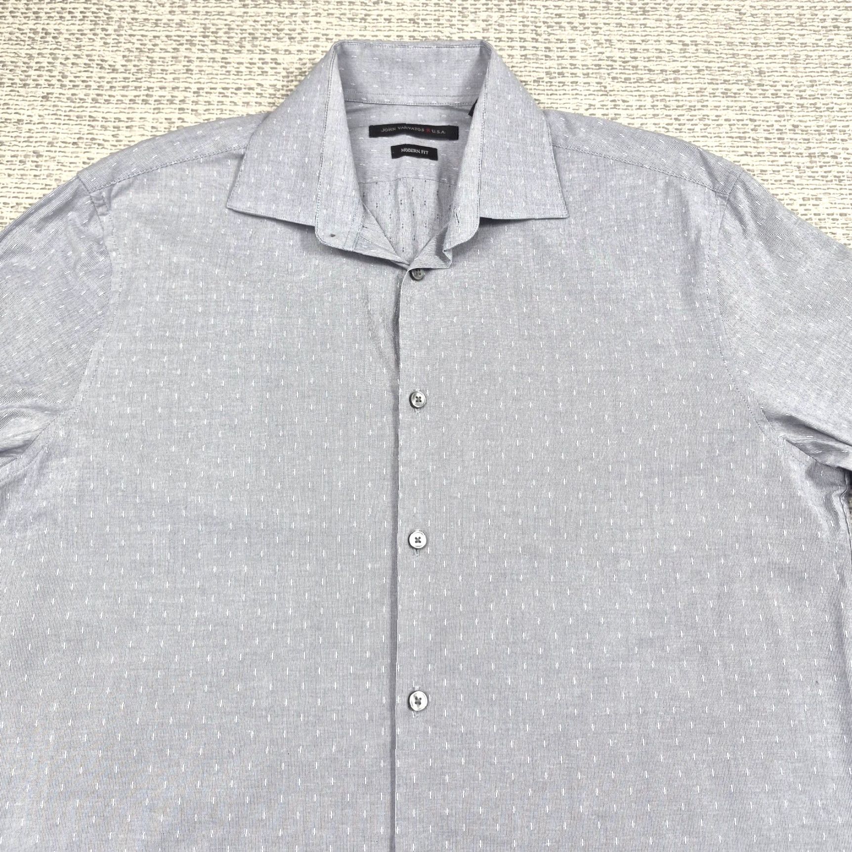 John Varvatos John Varvatos Button Up Shirt Mens 15.5 32/33 Gray Modern Fit Stretch Dress Shirt Geometric Pattern Classic Modern USA Men Size 42R - 4 Thumbnail