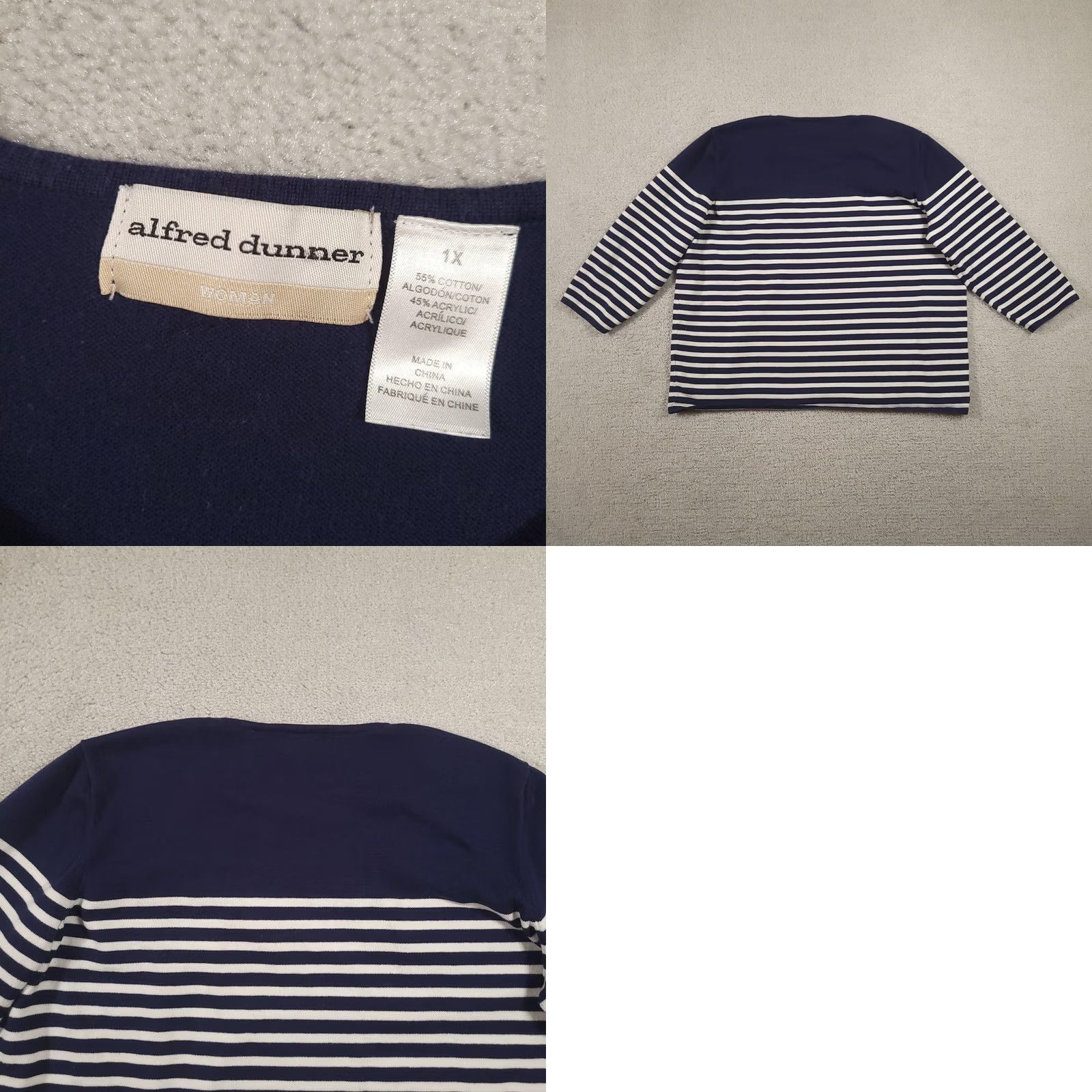 Vintage VINTAGE Alfred Dunner Pullover Sweater Womens 1X Navy Striped Floral Applique Grommet Knit Crew Neck 3/4 Sleeve Beaded Sequin Embroidered Size XL / US 12-14 / IT 48-50 - 8 Thumbnail