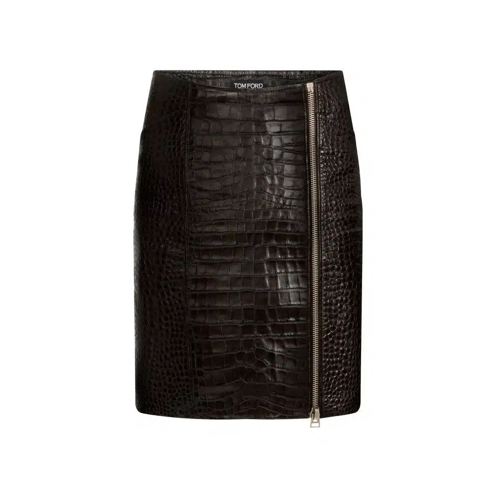 Tom Ford o1loc1c0325 GCL877 Croco Effect Leather Skirt in Dark Brown Size 26" / US 2 / IT 38 - 1 Thumbnail
