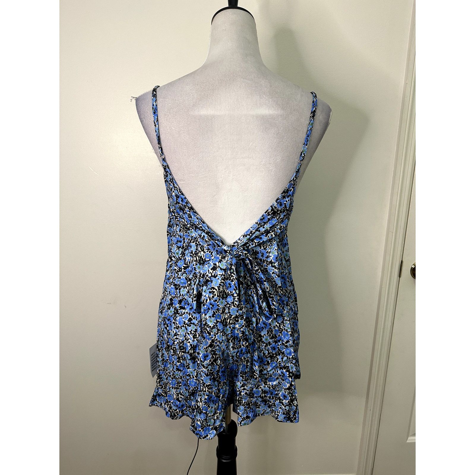 Topshop Topshop Women's Blue Grunge Floral Satin Romper 10 NWT Size 32" / US 10 / IT 46 - 5 Thumbnail