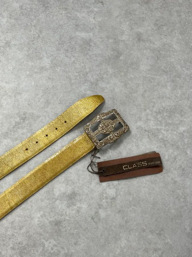 Roberto Cavalli 2000s Cavalli Ornament Buckle Golden Leather Belt Size ONE SIZE - 3 Thumbnail