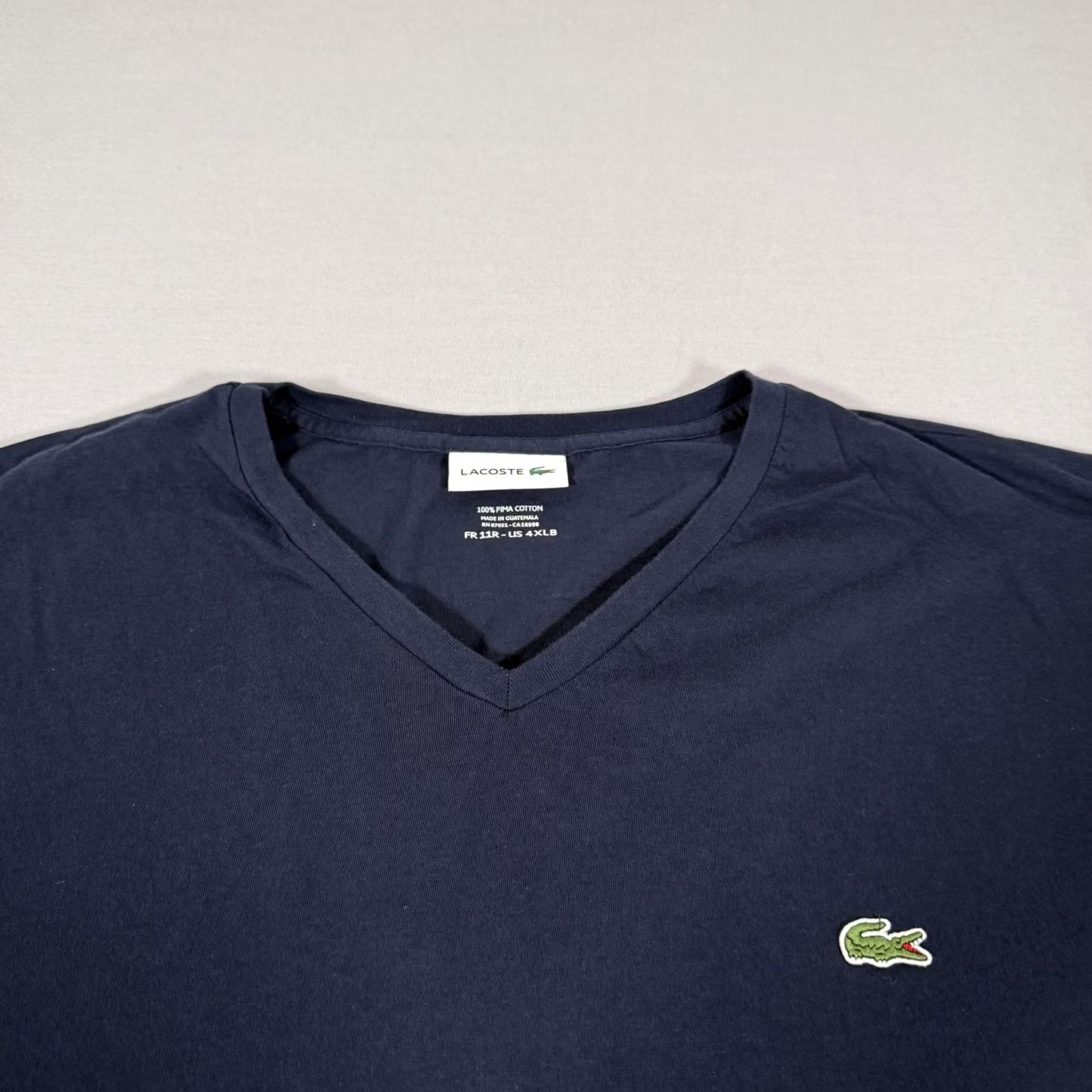 Lacoste Lacoste Shirt Mens 4XLB Blue V-Neck Croc Logo Tee Pima Cotton Stretch Tennis Size US XXL / EU 58 / 5 - 2 Thumbnail