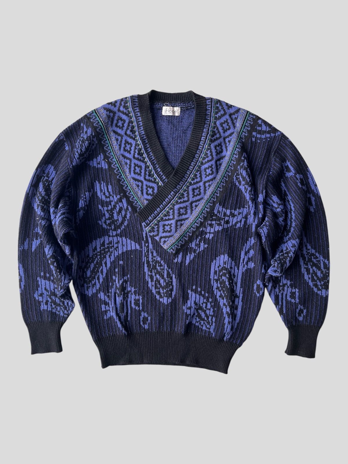 Yoshiyuki Konishi 90s Ficce Yoshiyuki Konishi Artwork Paisley V Neck Knitwear Size US M / EU 48-50 / 2 - 1 Thumbnail