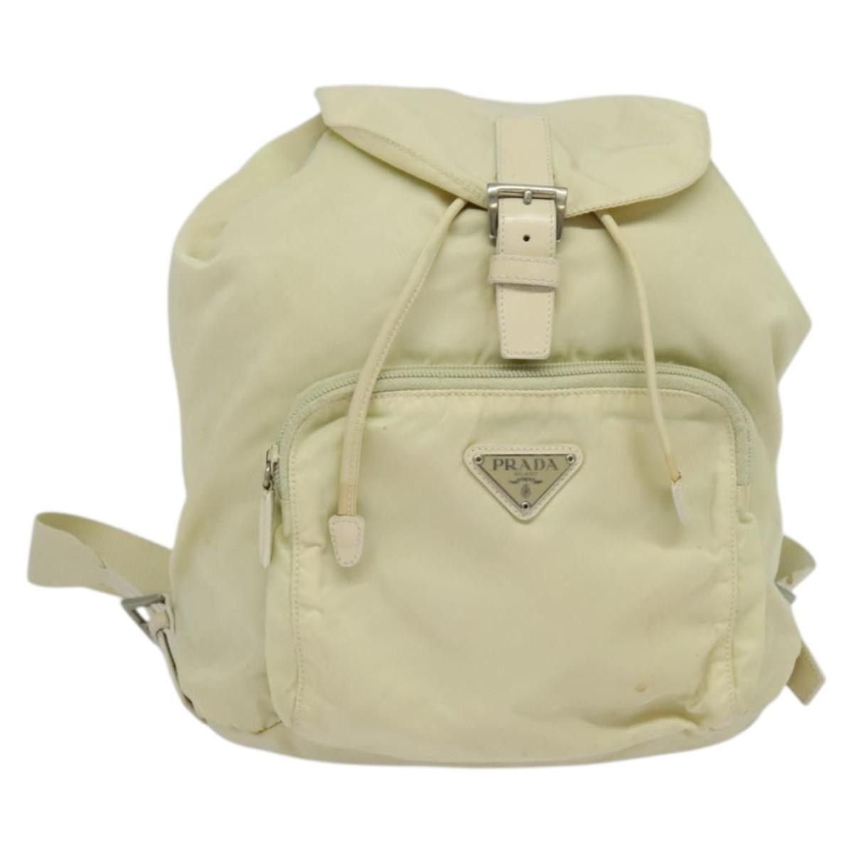 PRADA Backpack Nylon Beige Silver Auth 159998 PRADA Double Front Pocket Re-Nylon Backpack Bag Beige main image 3