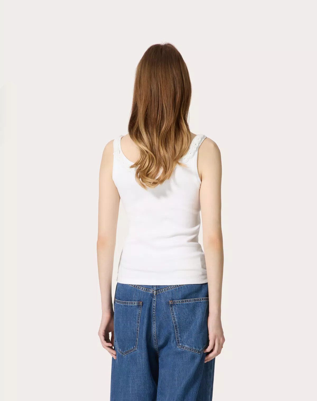 Valentino o1s1wg110426 Embroidered Cotton Rib Top in White Size XL / US 12-14 / IT 48-50 - 4 Thumbnail