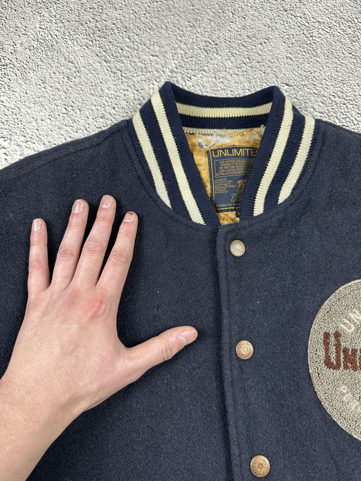 Japanese Brand Vintage Varsity Wool Jacket Unlimited Universal Distressed Size US XL / EU 56 / 4 - 8 Thumbnail