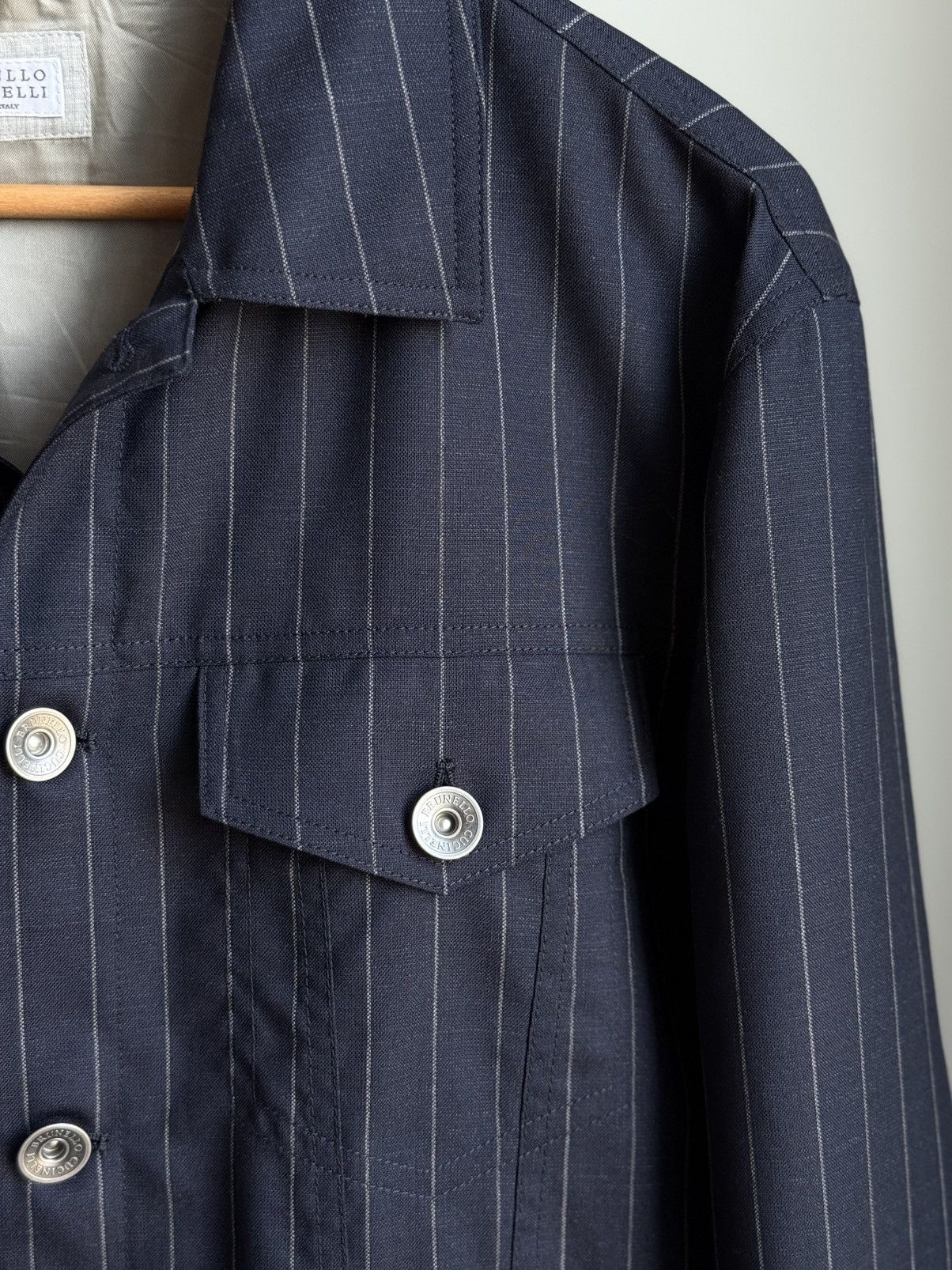 Brunello Cucinelli Brunello Cucinelli Virgin Wool Pinstripe Jacket Size 52 IT Size US L / EU 52-54 / 3 - 11 Thumbnail