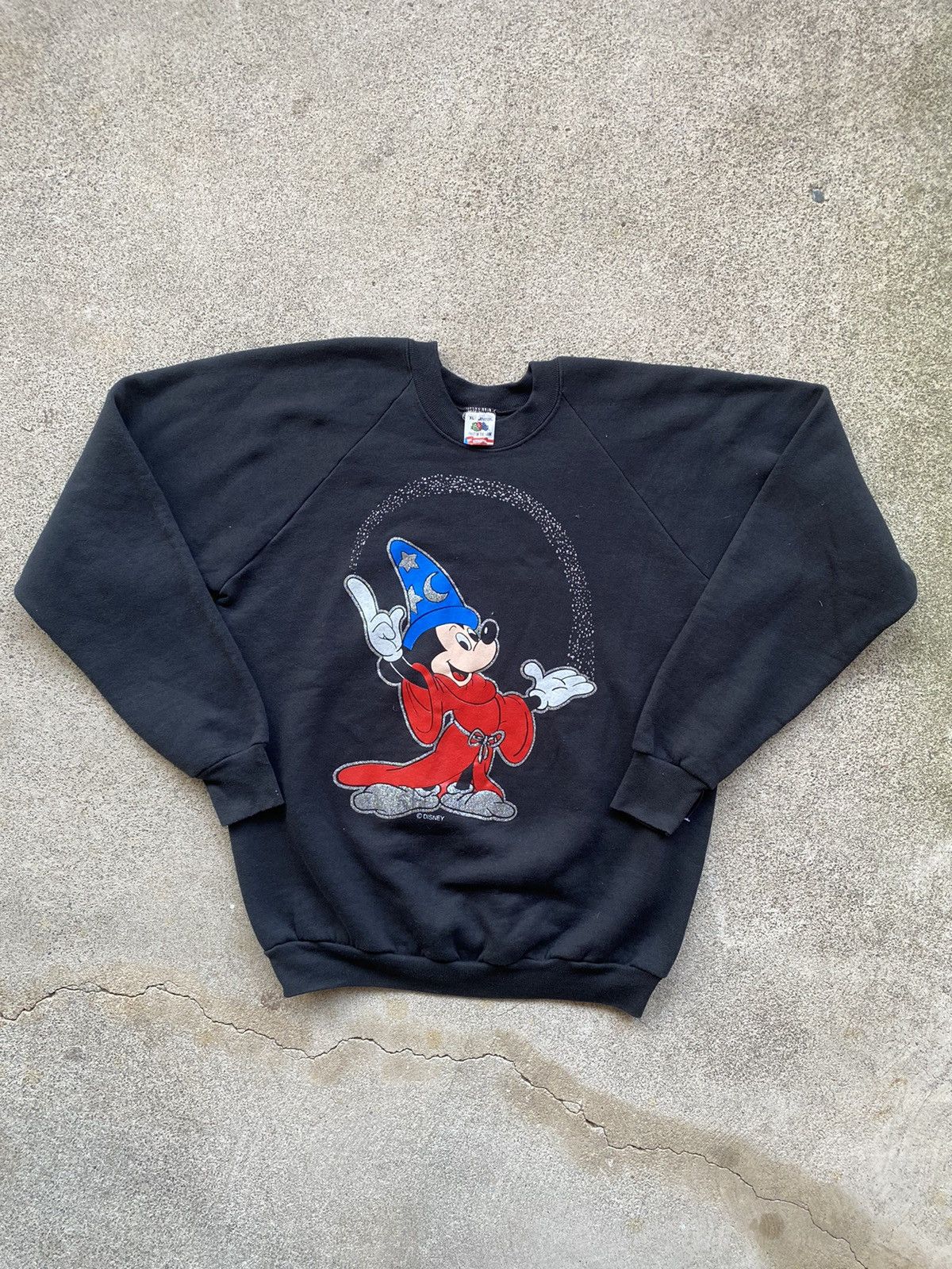 image of 80's Disney Fantasia Mickey Mouse Crewneck Sweatshirt in Black, Men's (Size XL)