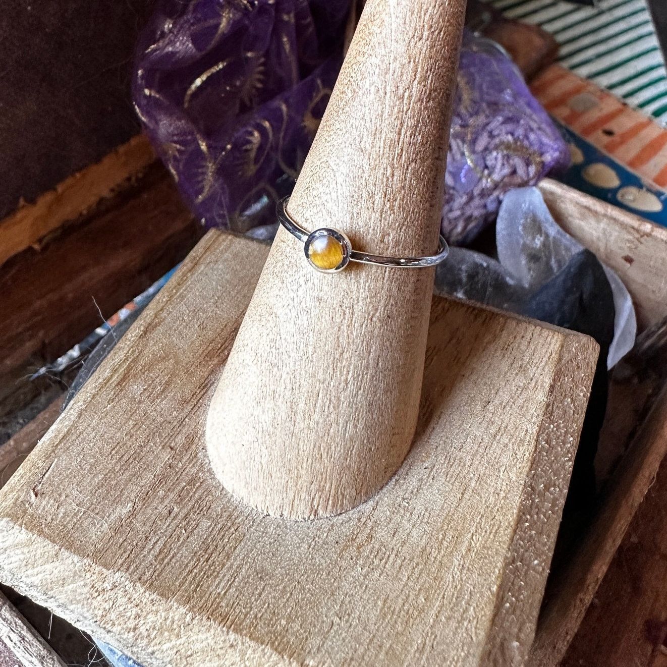 The Unbranded Brand Tiger Eye Sterling Silver Minimalist Ring Size ONE SIZE - 2 Thumbnail