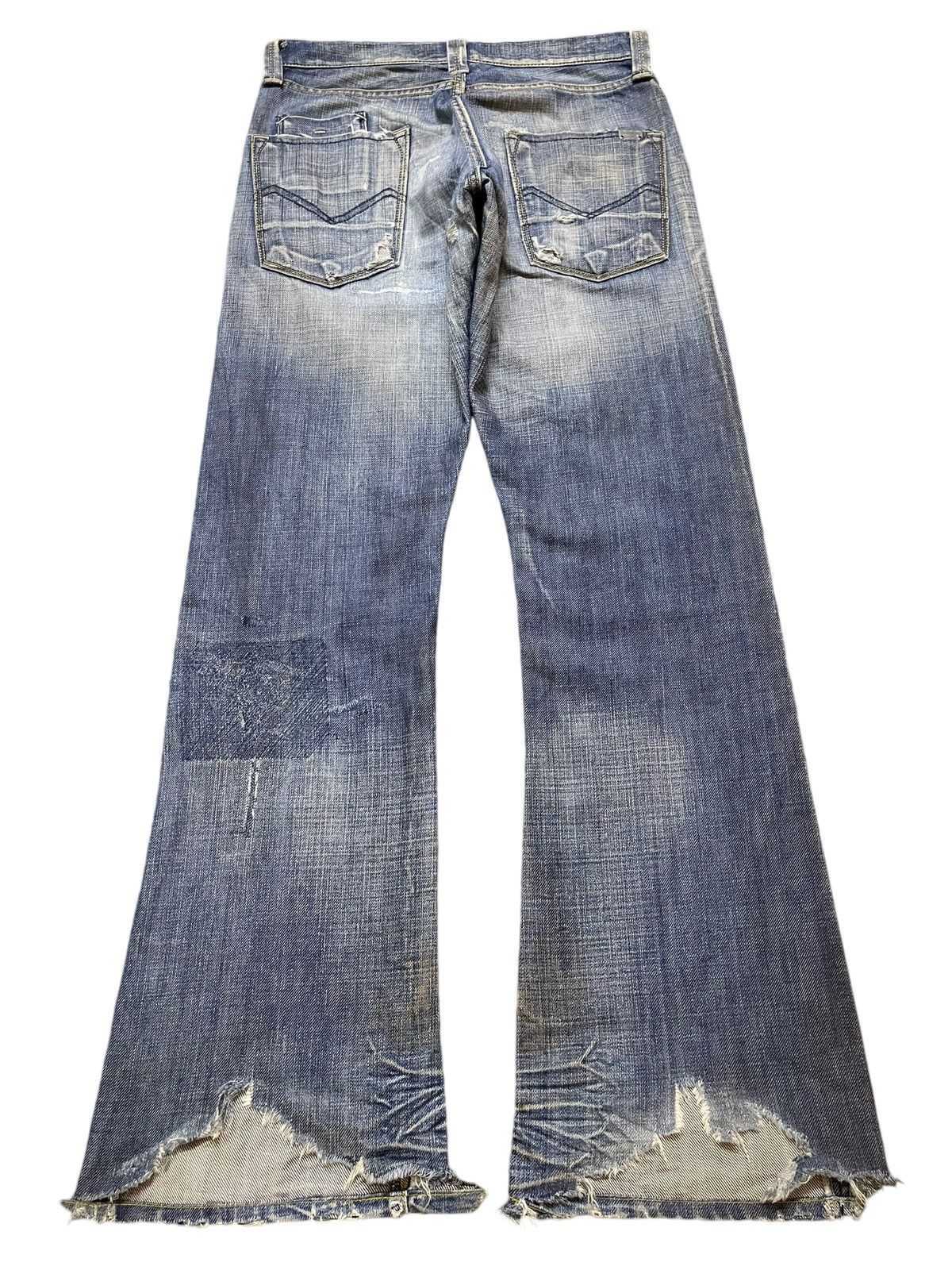 Energie Vintage Italian Energie Blue Faded Wash Distress Flare Jeans Size US 30 / EU 46 - 2 Thumbnail