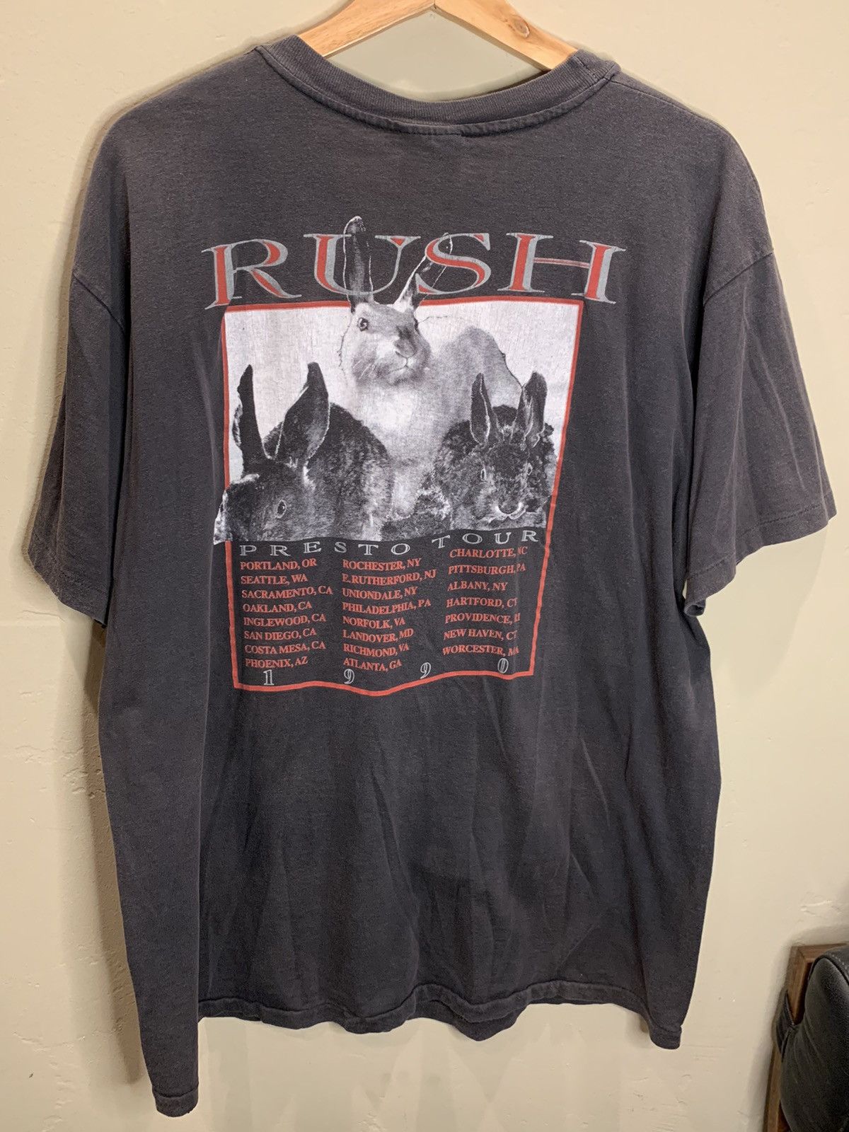 RUSH Band T-shirt, Men's XL size unclear brown type Vintage Second Hand
