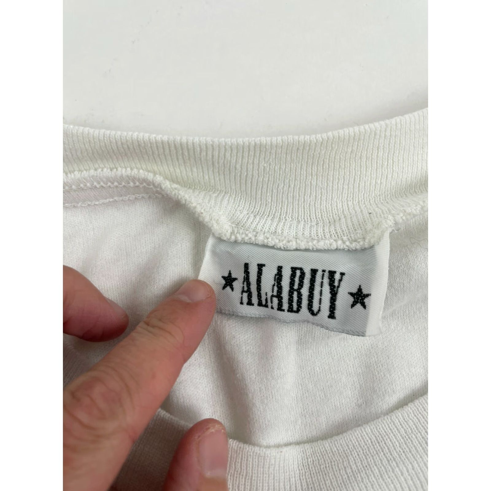Vintage Alabuy T-Shirt Women White 3/4 Sleeve Floral Chevron Lace Casual L Basic Vintage: No? (Note: must avoid adding new info; also avoid N/A). Size L / US 10 / IT 46 - 6 Thumbnail