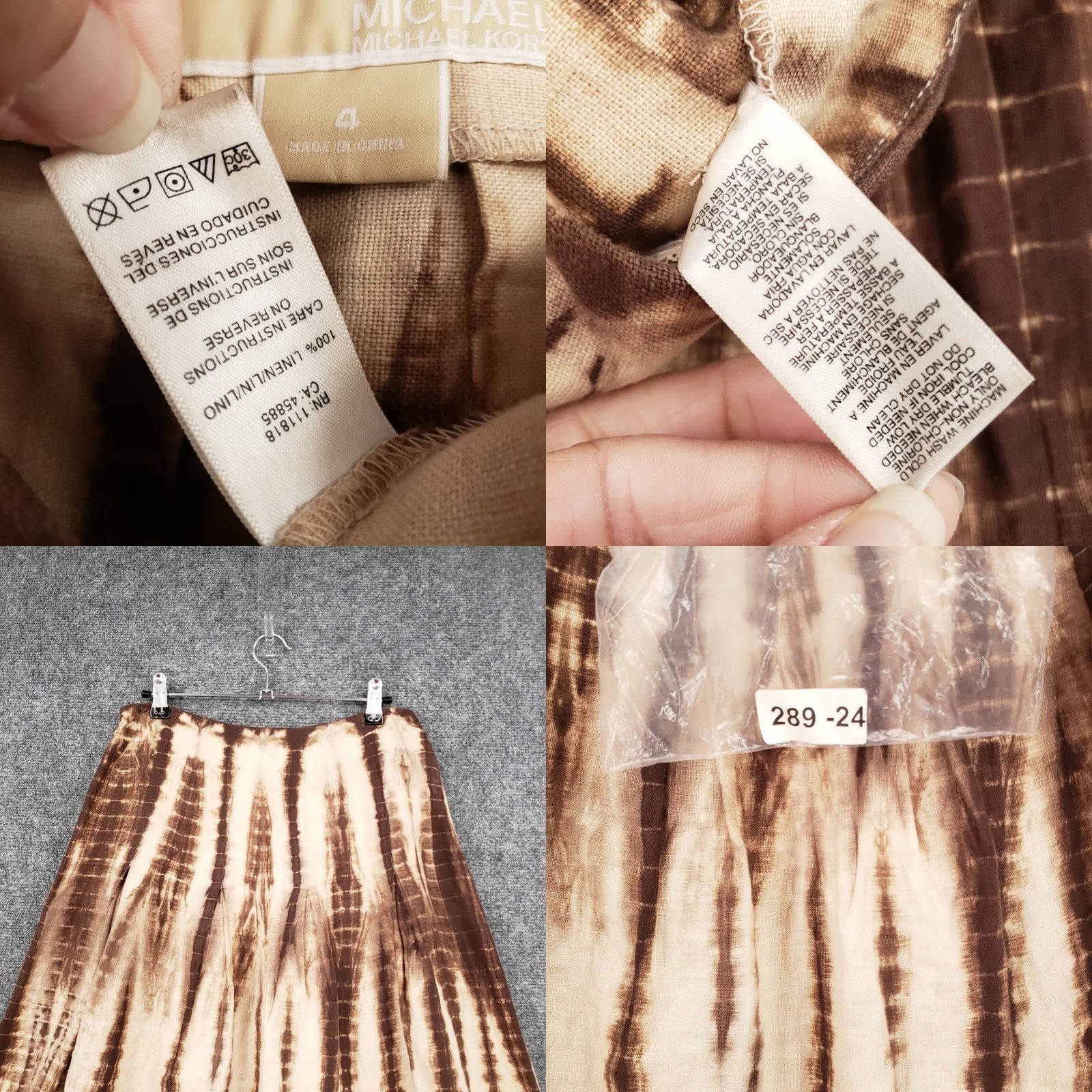 Michael Kors Michael Kors Skirt Womens Brown Linen Midi A-Line Side Zip Casual Boho Tie Dye Size 4 Size 27" / US 4 / IT 40 - 8 Thumbnail