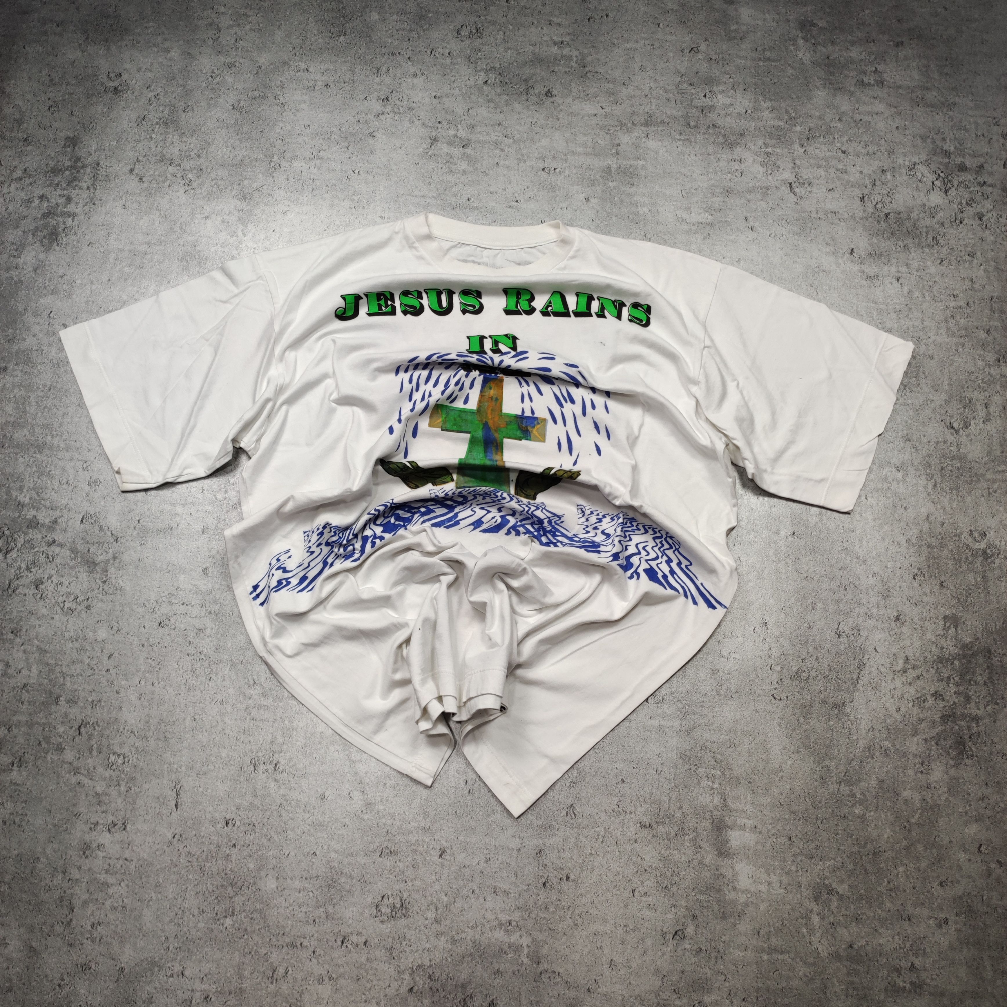 Image of Band Tees x Kanye West Og Vintage 1/1 Jesus Rains In Me 90's Promo Tee in White, Men's (Size XL)