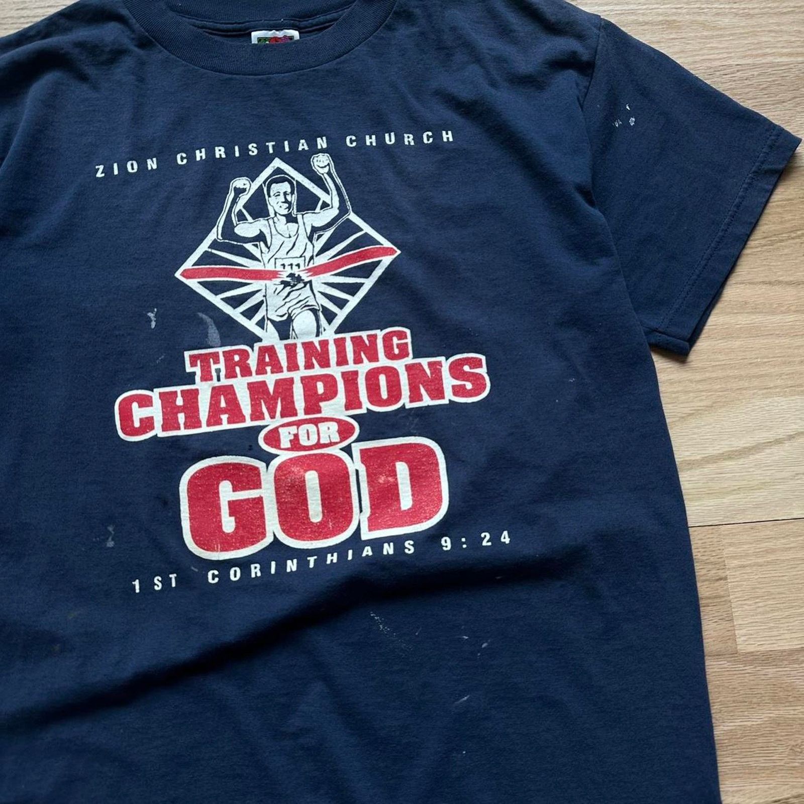 Vintage Vintage 90s Navy Faded Thrashed God Jesus Graphic Shirt Size US L / EU 52-54 / 3 - 4 Thumbnail