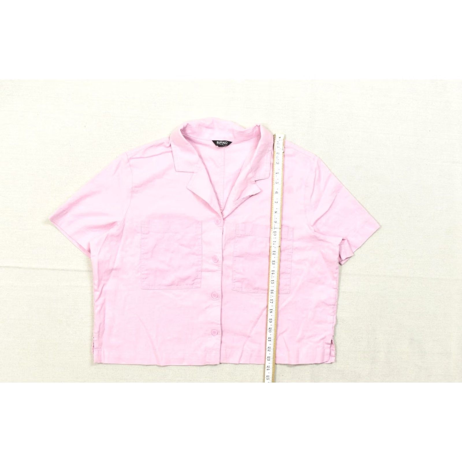Buffalo David Bitton VINTAGE: No Buffalo Jeans Women's 2XL Pink Linen Viscose Short Sleeve Button-Up Cam Shirt Casual Summer Spring Fall Womens Size 40" / US 18 - 2 Thumbnail