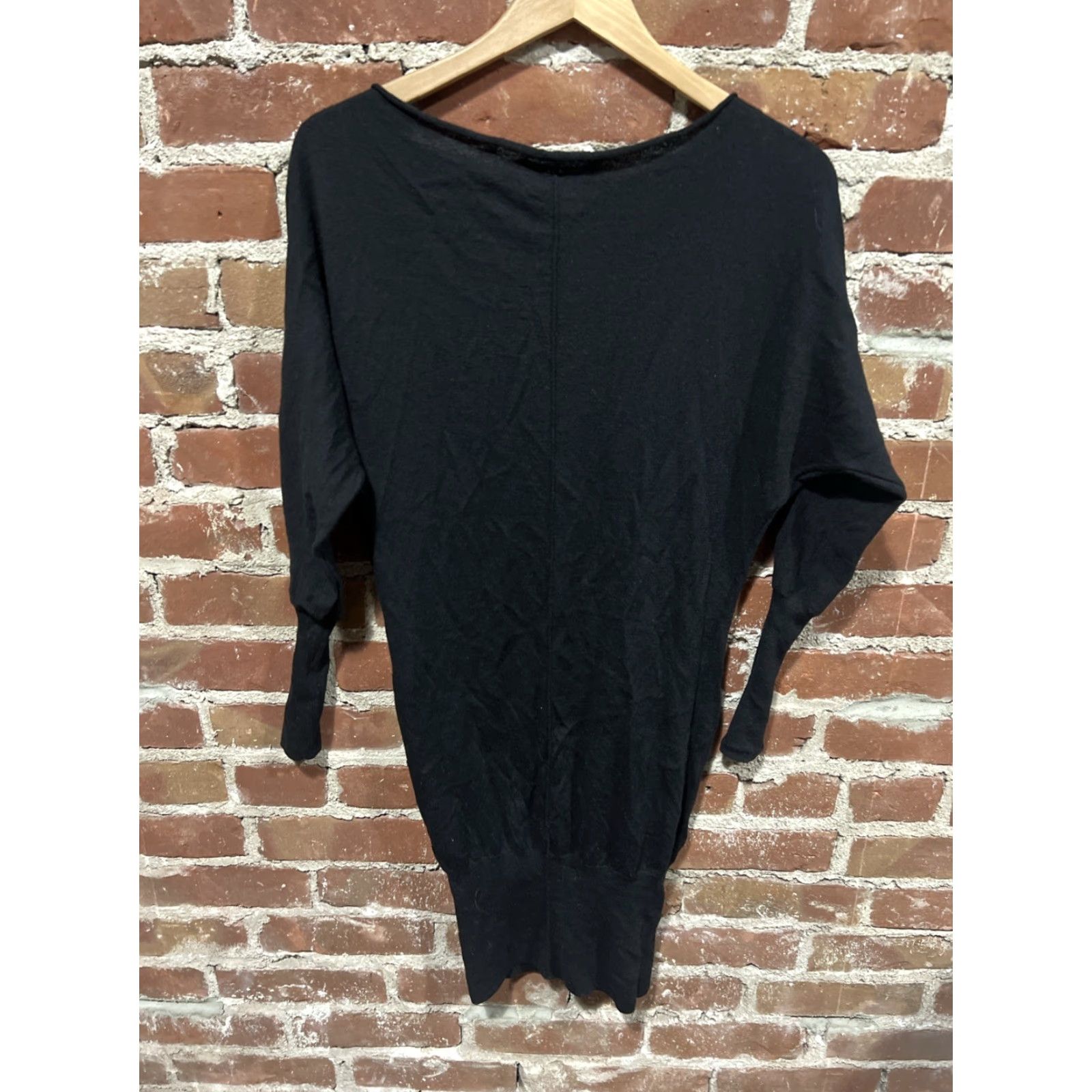 Club Monaco Sweater Dress 100% Italian Merino Wool Black Knit XS Women Midi Long Sleeve Set
