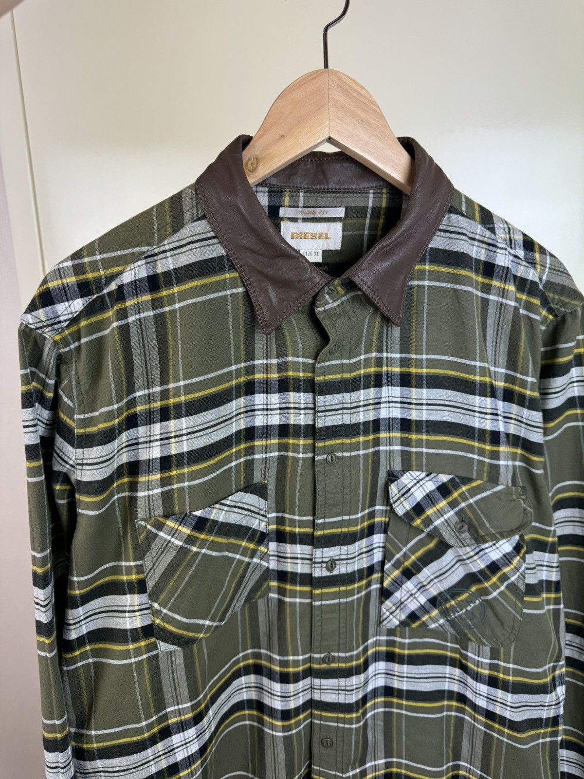 Diesel Diesel vtg y2k cotton leather check plaid shirt overshot XL Size US XL / EU 56 / 4 - 9 Thumbnail